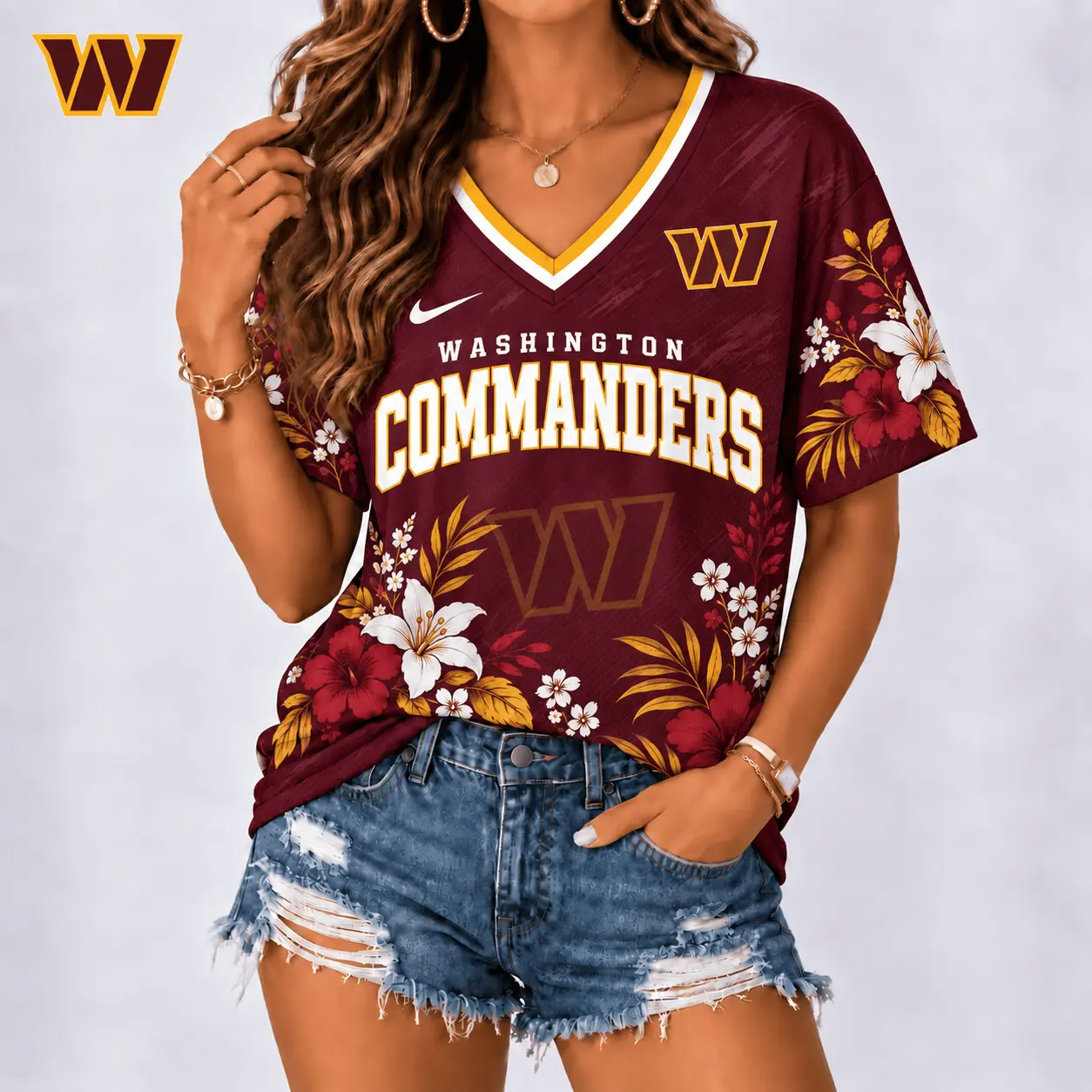 Washington Commanders | Premium NFL Floral Spirit Game Ready V-Neck Shirt NY