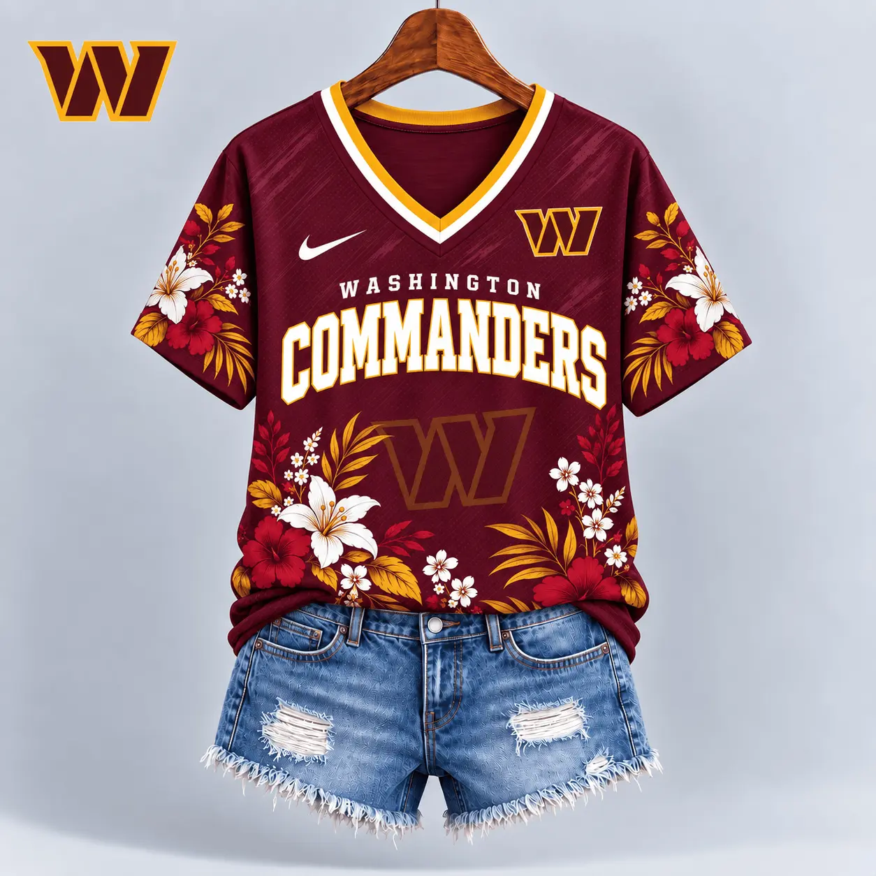 Washington Commanders | Premium NFL Floral Spirit Game Ready V-Neck Shirt NY - Image 2