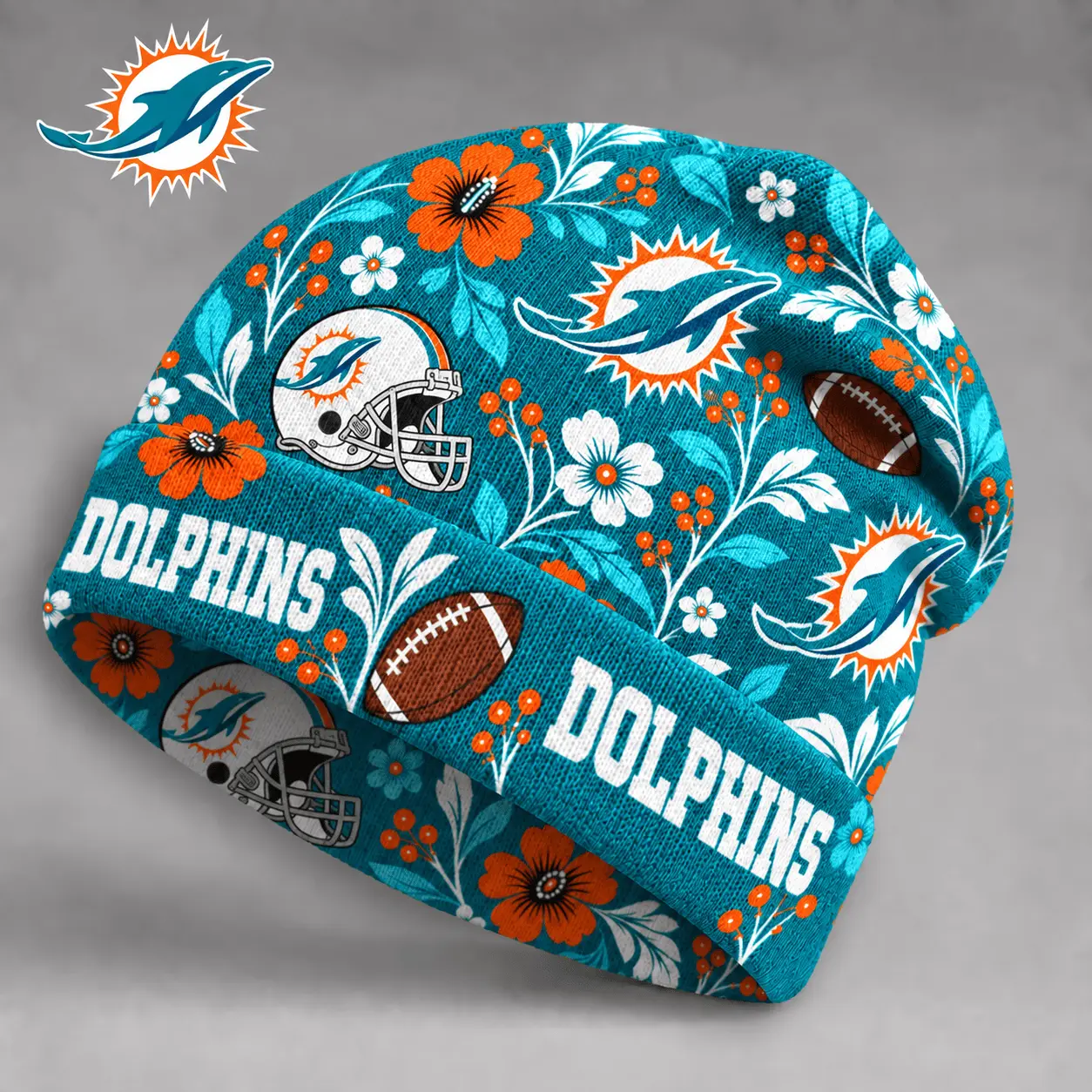 Miami Dolphins | Premium NFL Floral Team Pride Beanie Hat NY