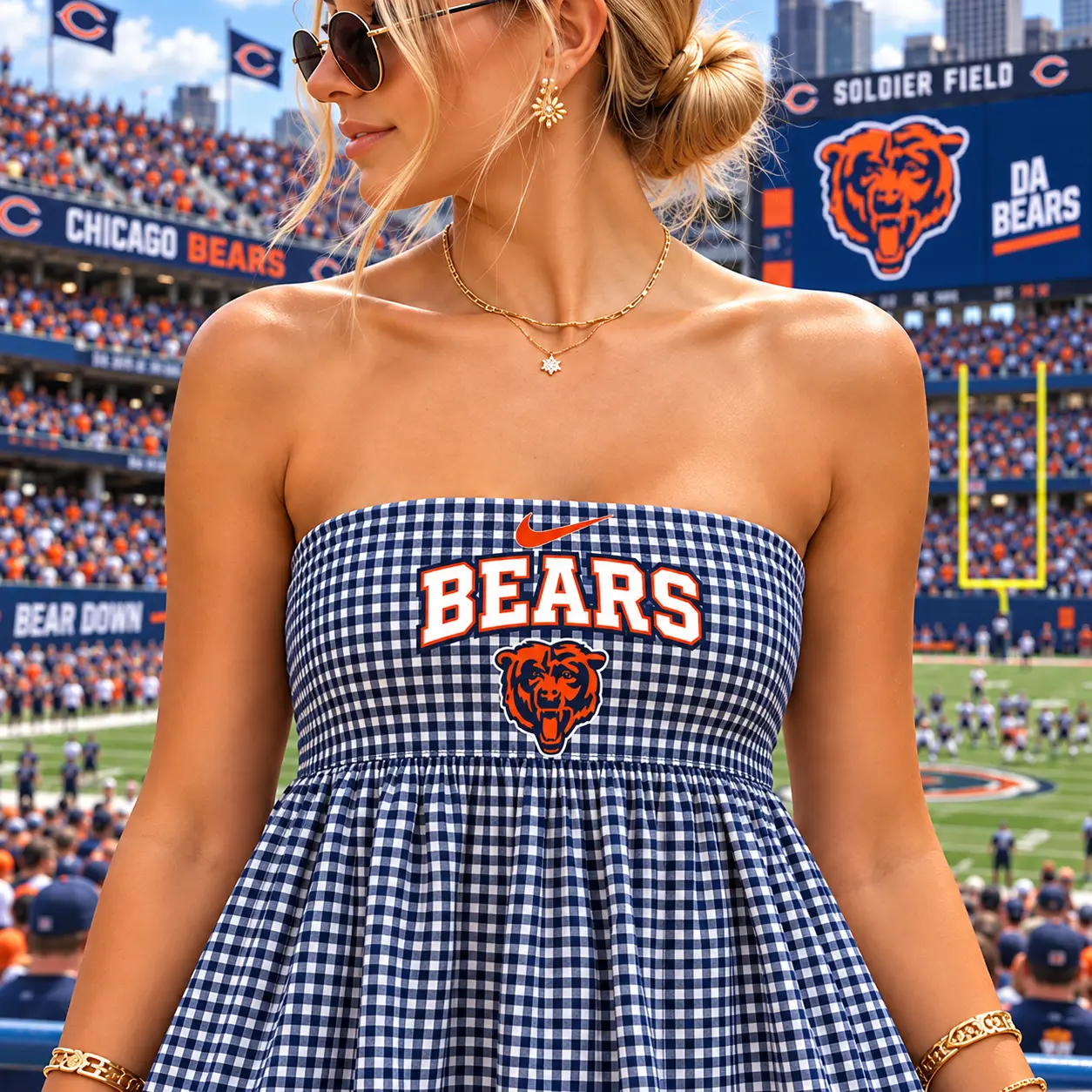 Chicago Bears | Premium NFL Caro Game Day Strapless Mini Dress TD - Image 3