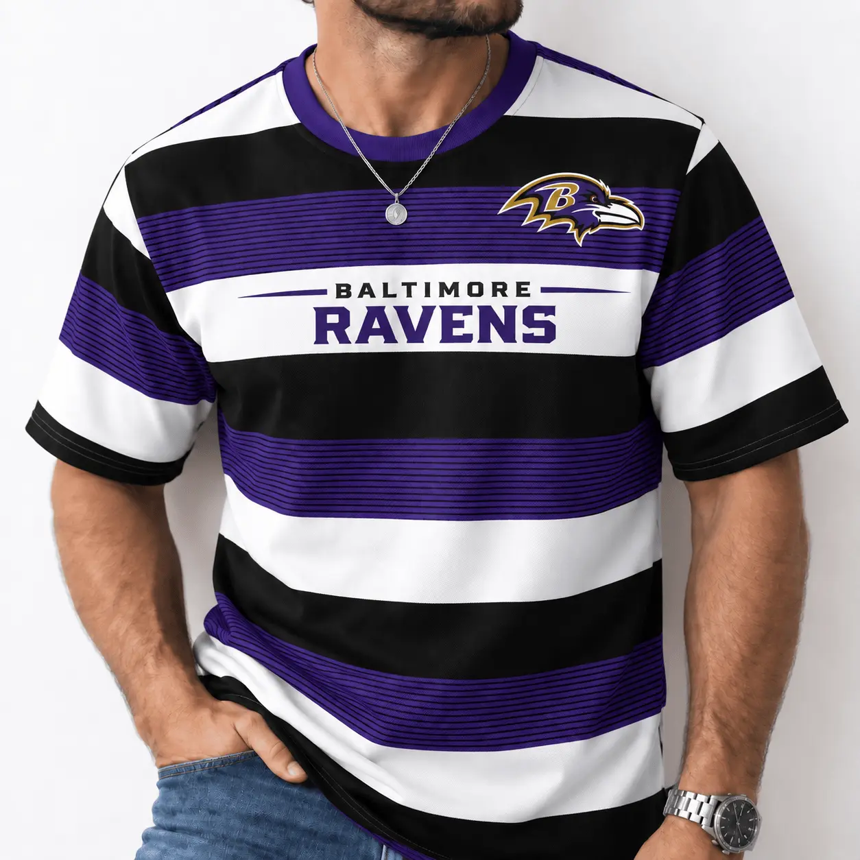Baltimore Ravens | Premium NFL Horizontal Rugby Stripe T-shirt NTD - Image 2
