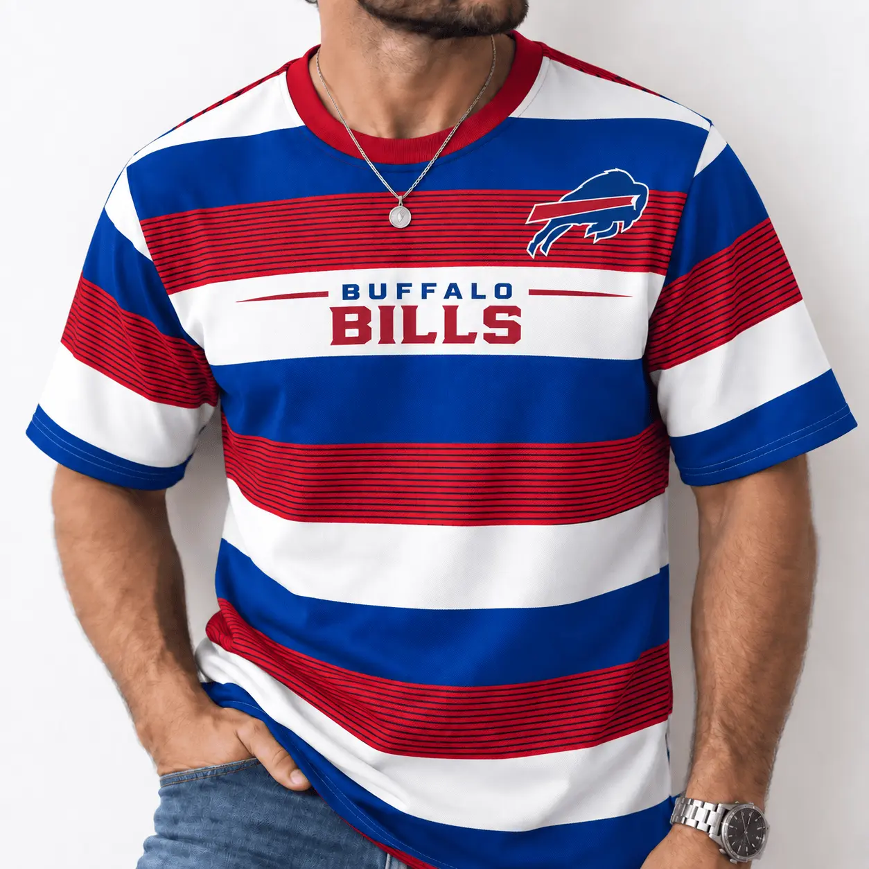 Buffalo Bills | Premium NFL Horizontal Rugby Stripe T-shirt NTD - Image 2