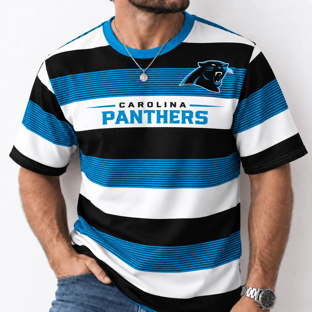 Carolina Panthers | Premium NFL Horizontal Rugby Stripe T-shirt NTD - Image 2