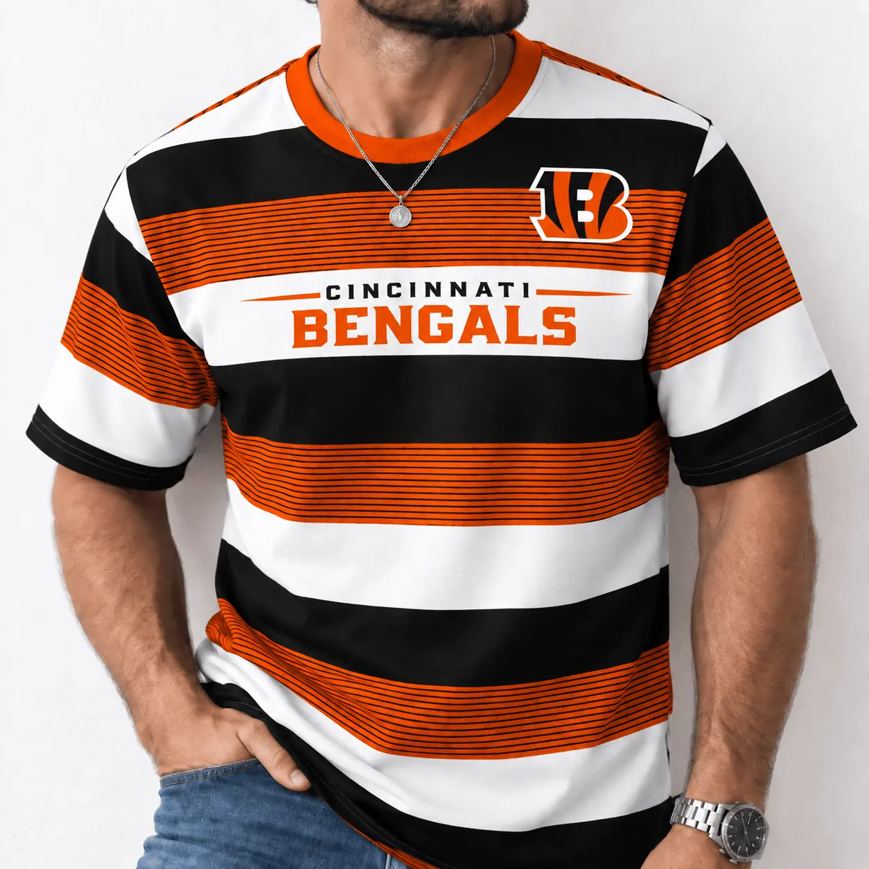 Cincinnati Bengals | Premium NFL Horizontal Rugby Stripe T-shirt NTD - Image 2