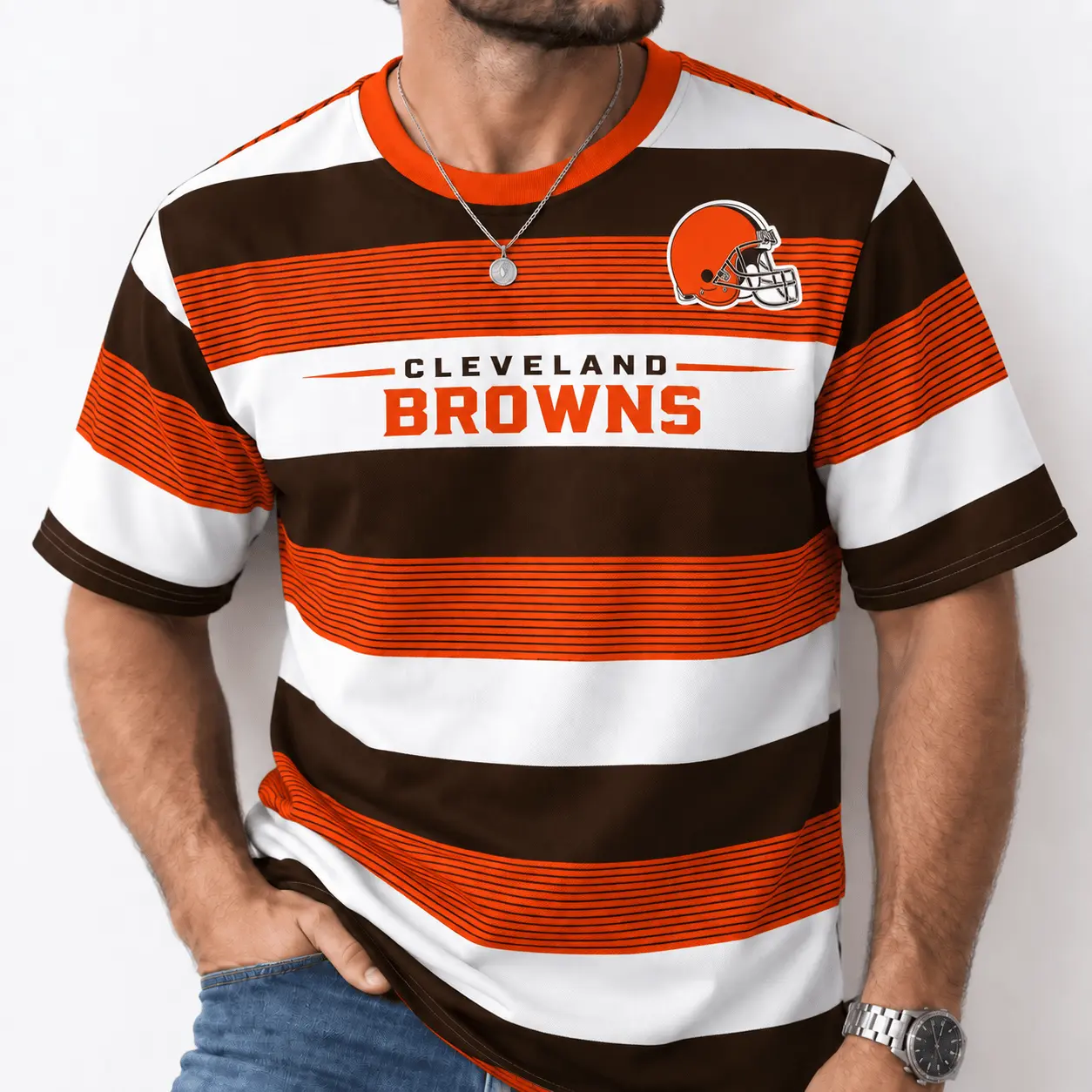 Cleveland Browns | Premium NFL Horizontal Rugby Stripe T-shirt NTD - Image 2