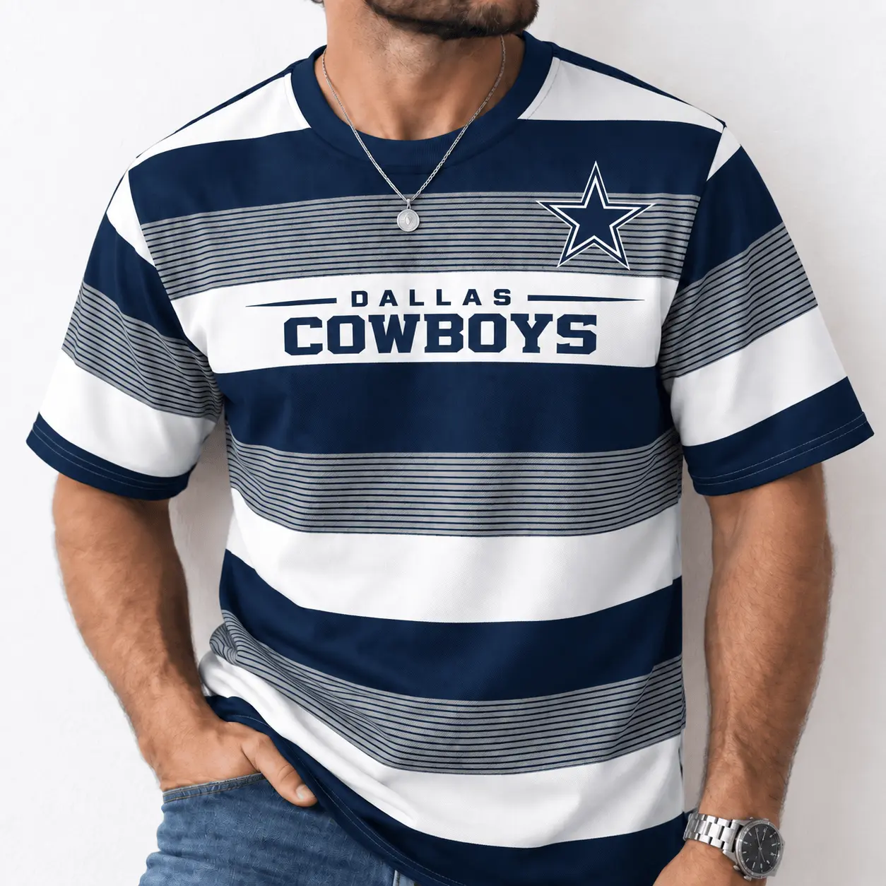 Dallas Cowboys | Premium NFL Horizontal Rugby Stripe T-shirt NTD - Image 2