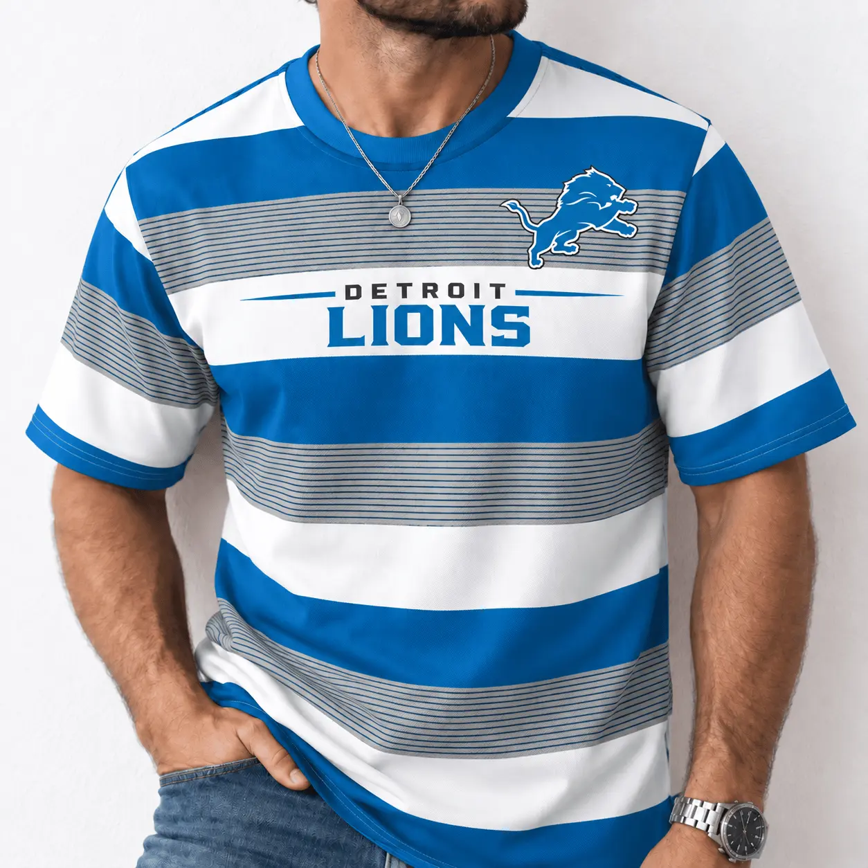 Detroit Lions | Premium NFL Horizontal Rugby Stripe T-shirt NTD - Image 2