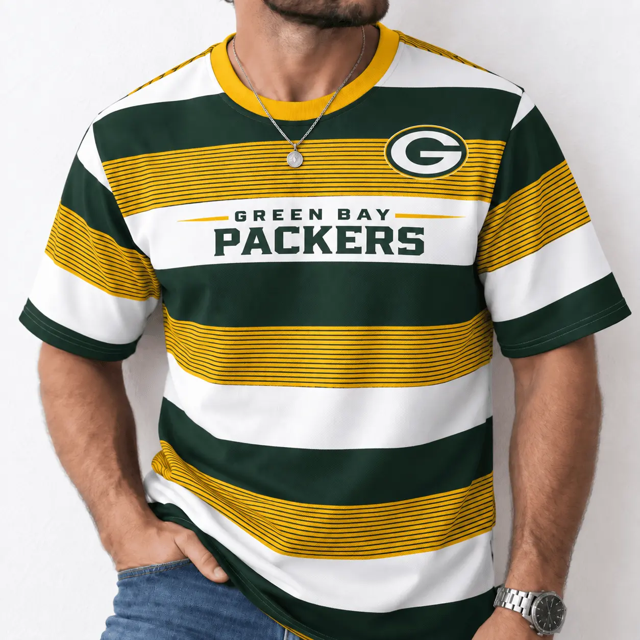 Green Bay Packers | Premium NFL Horizontal Rugby Stripe T-shirt NTD - Image 2
