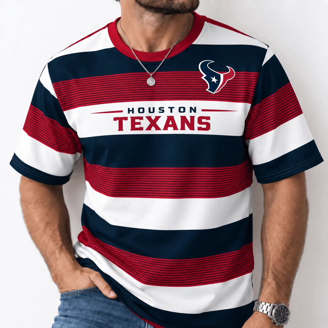 Houston Texans | Premium NFL Horizontal Rugby Stripe T-shirt NTD - Image 2