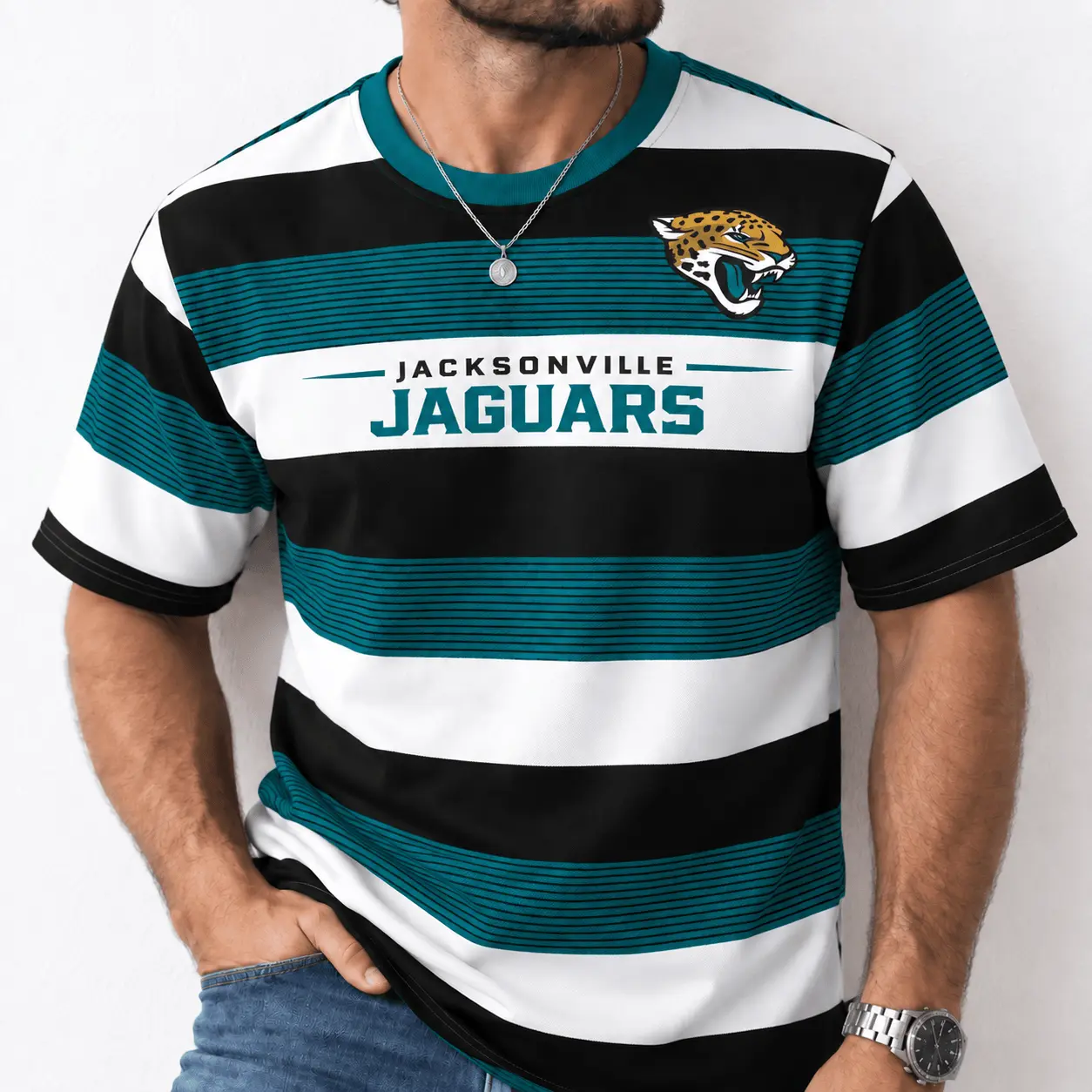 Jacksonville Jaguars | Premium NFL Horizontal Rugby Stripe T-shirt NTD - Image 2