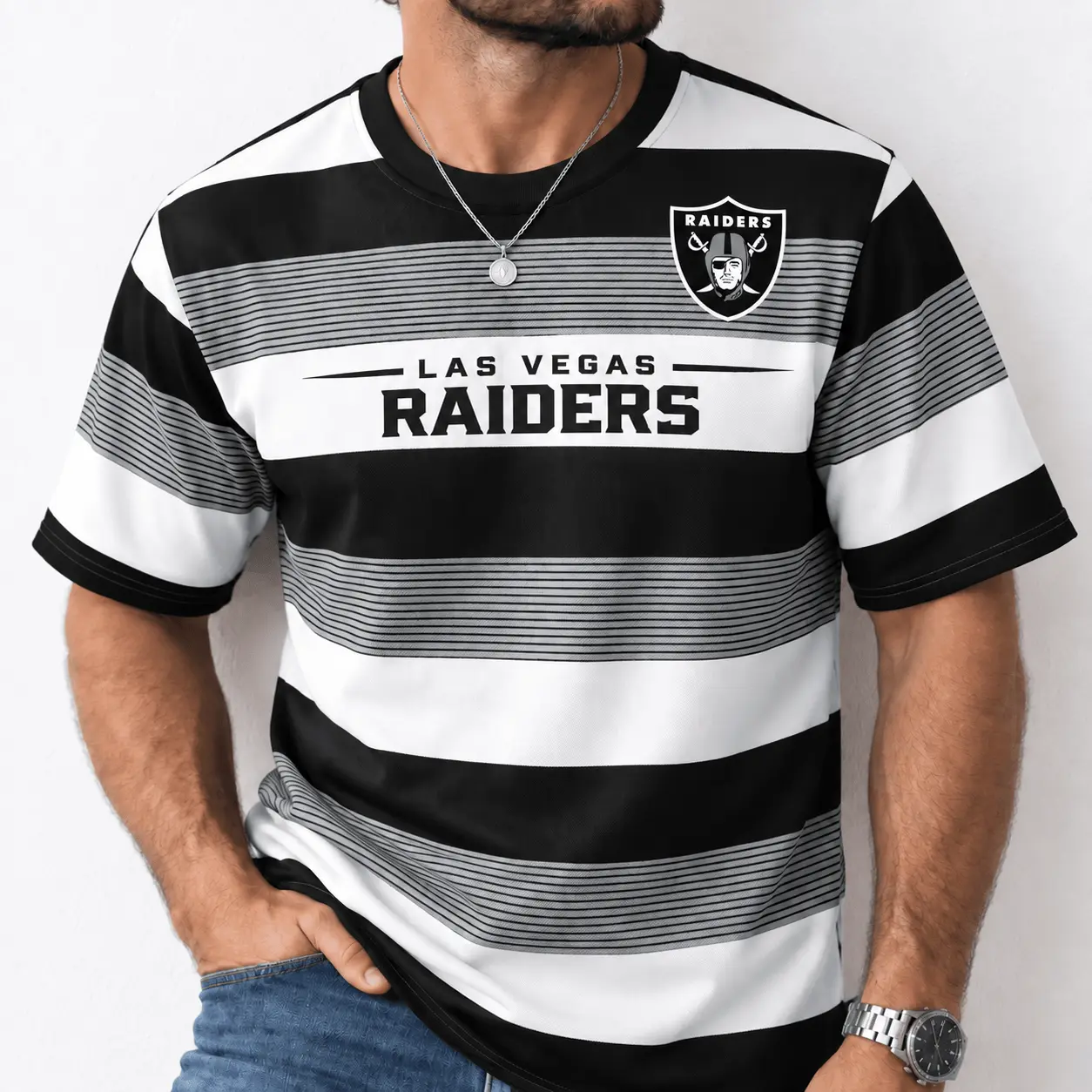 Las Vegas Raiders | Premium NFL Horizontal Rugby Stripe T-shirt NTD - Image 2