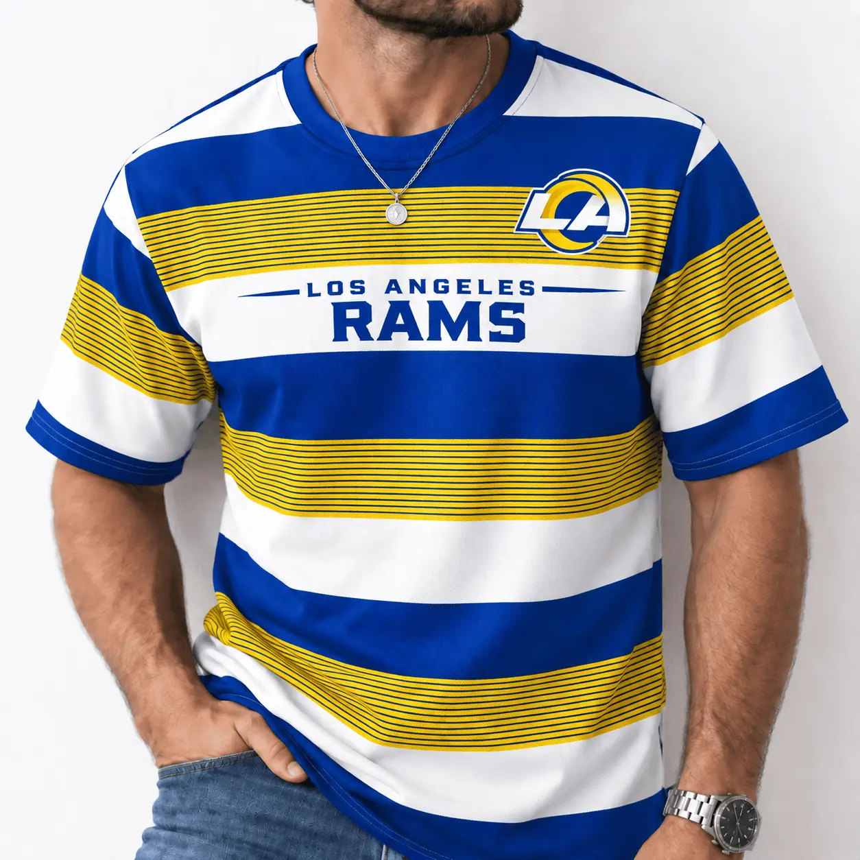 Los Angeles Rams | Premium NFL Horizontal Rugby Stripe T-shirt NTD - Image 2