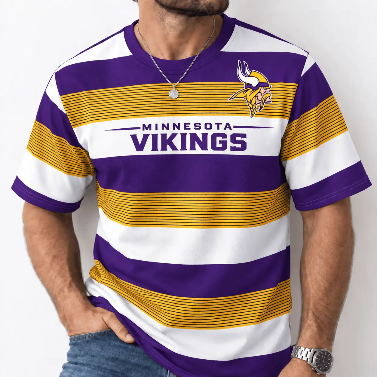 Minnesota Vikings | Premium NFL Horizontal Rugby Stripe T-shirt NTD - Image 2