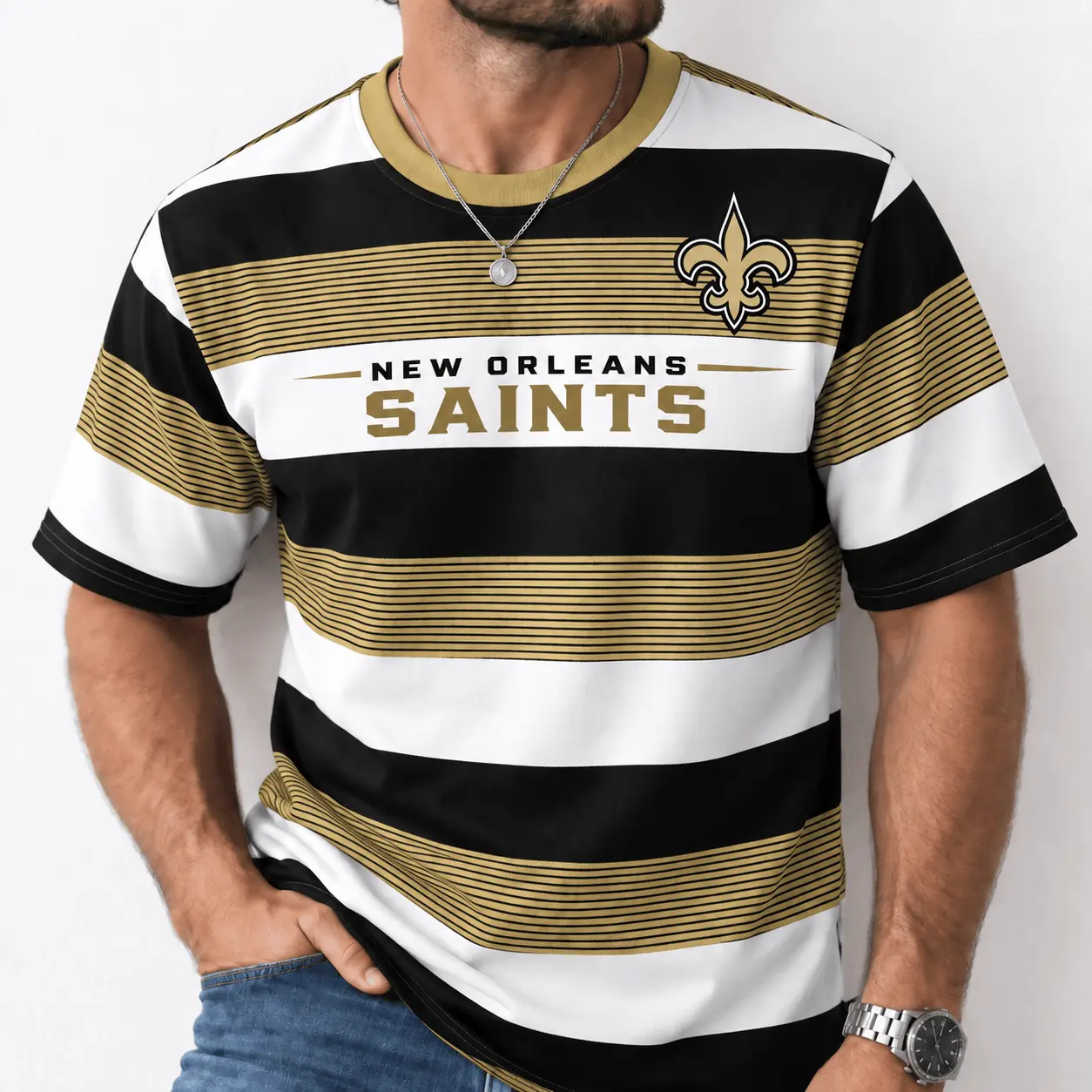 New Orleans Saints | Premium NFL Horizontal Rugby Stripe T-shirt NTD - Image 2