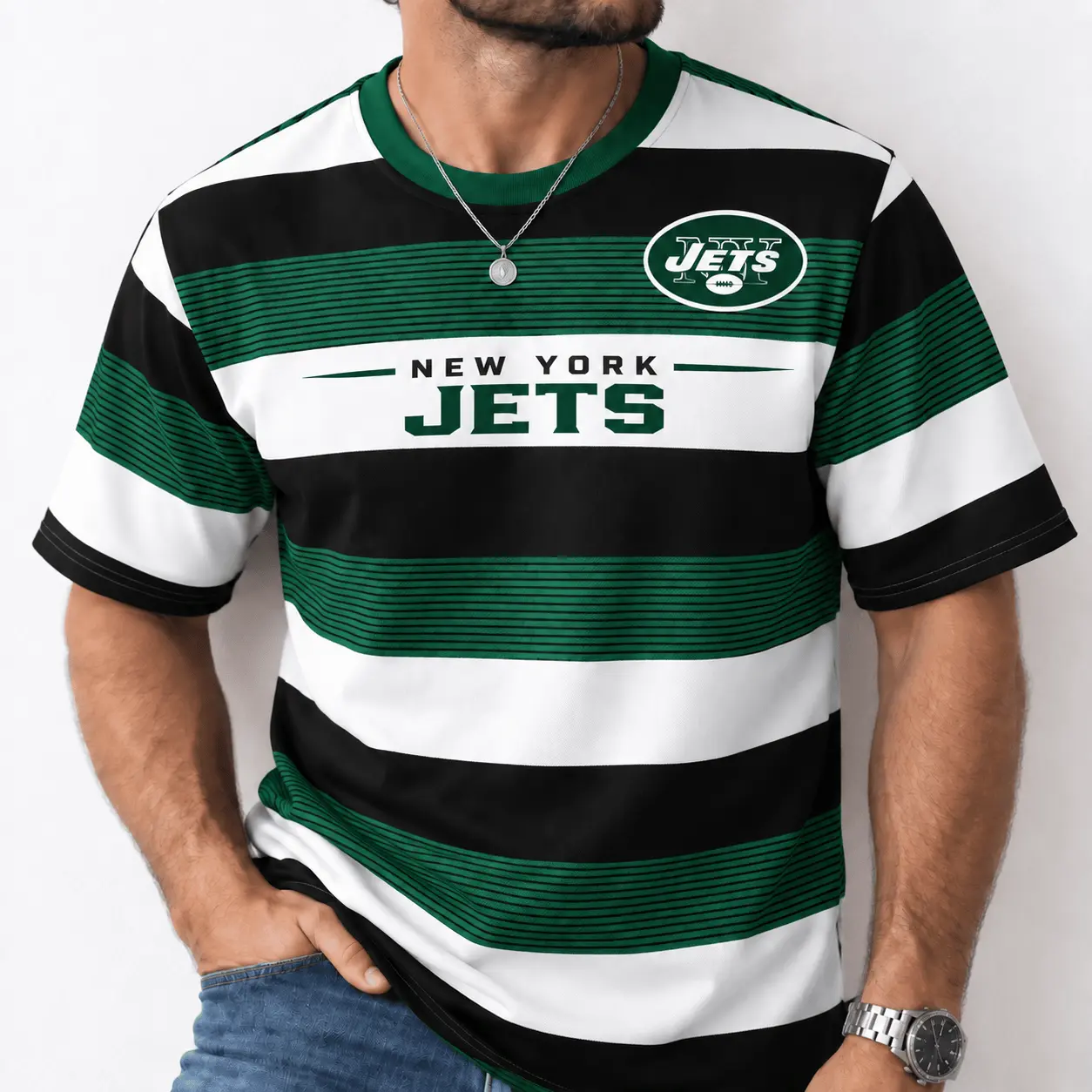 New York Jets | Premium NFL Horizontal Rugby Stripe T-shirt NTD - Image 2