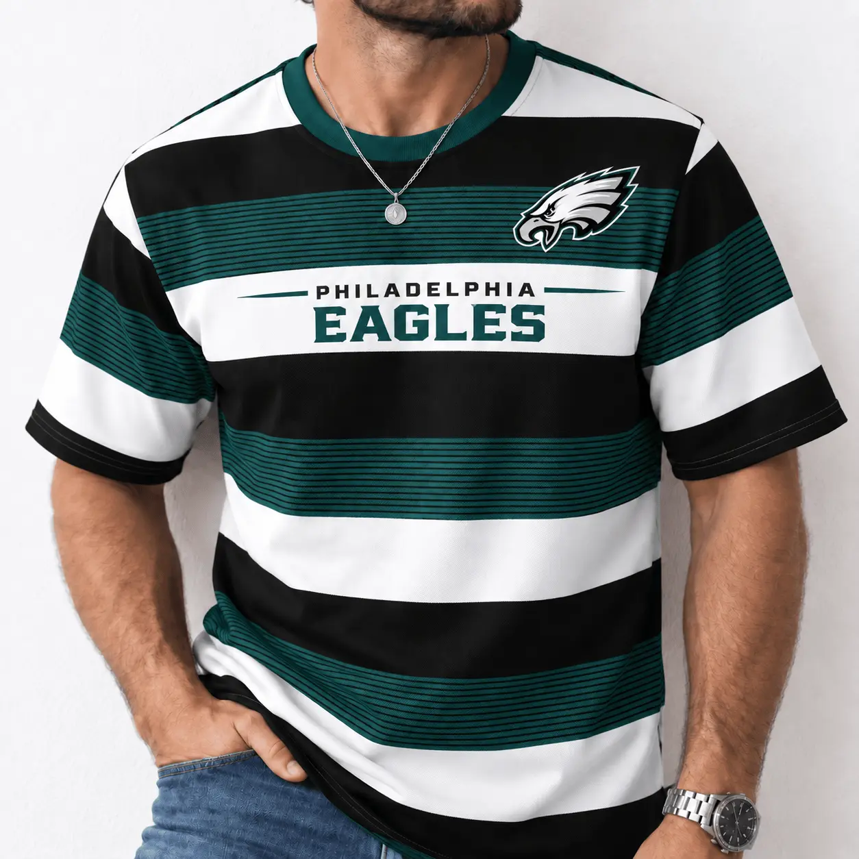 Philadelphia Eagles | Premium NFL Horizontal Rugby Stripe T-shirt NTD - Image 2