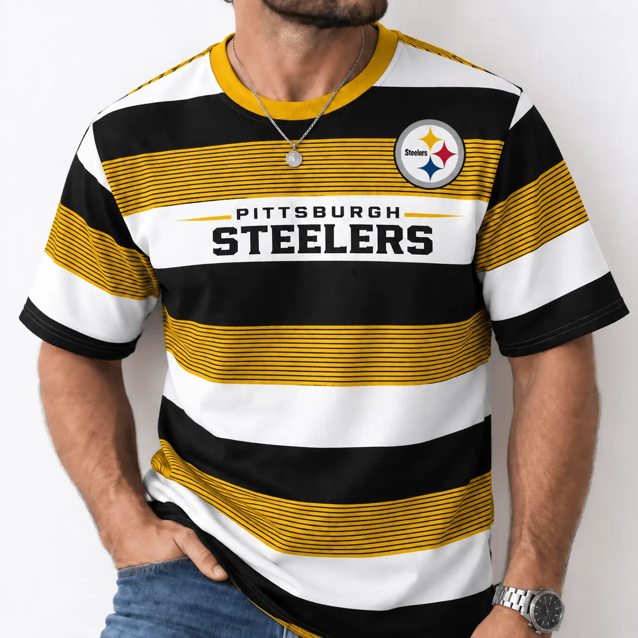 Pittsburgh Steelers | Premium NFL Horizontal Rugby Stripe T-shirt NTD - Image 2