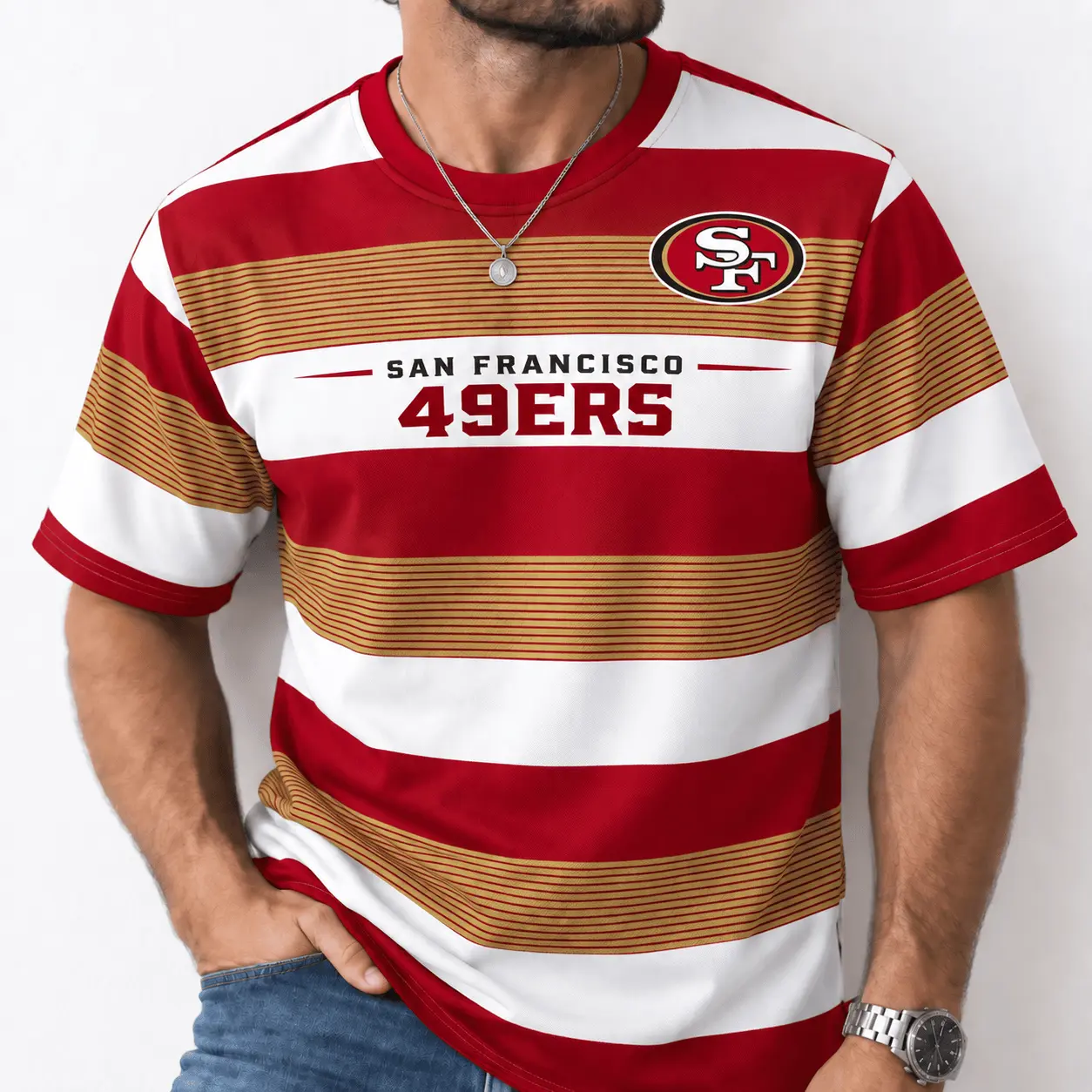 San Francisco 49ers | Premium NFL Horizontal Rugby Stripe T-shirt NTD - Image 2