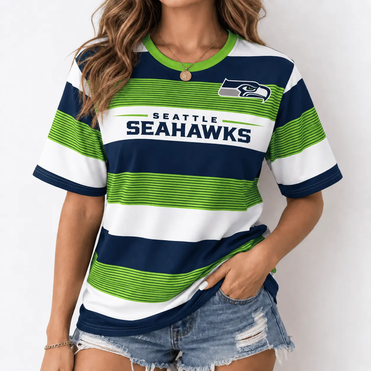 Seattle Seahawks | Premium NFL Horizontal Rugby Stripe T-shirt NTD