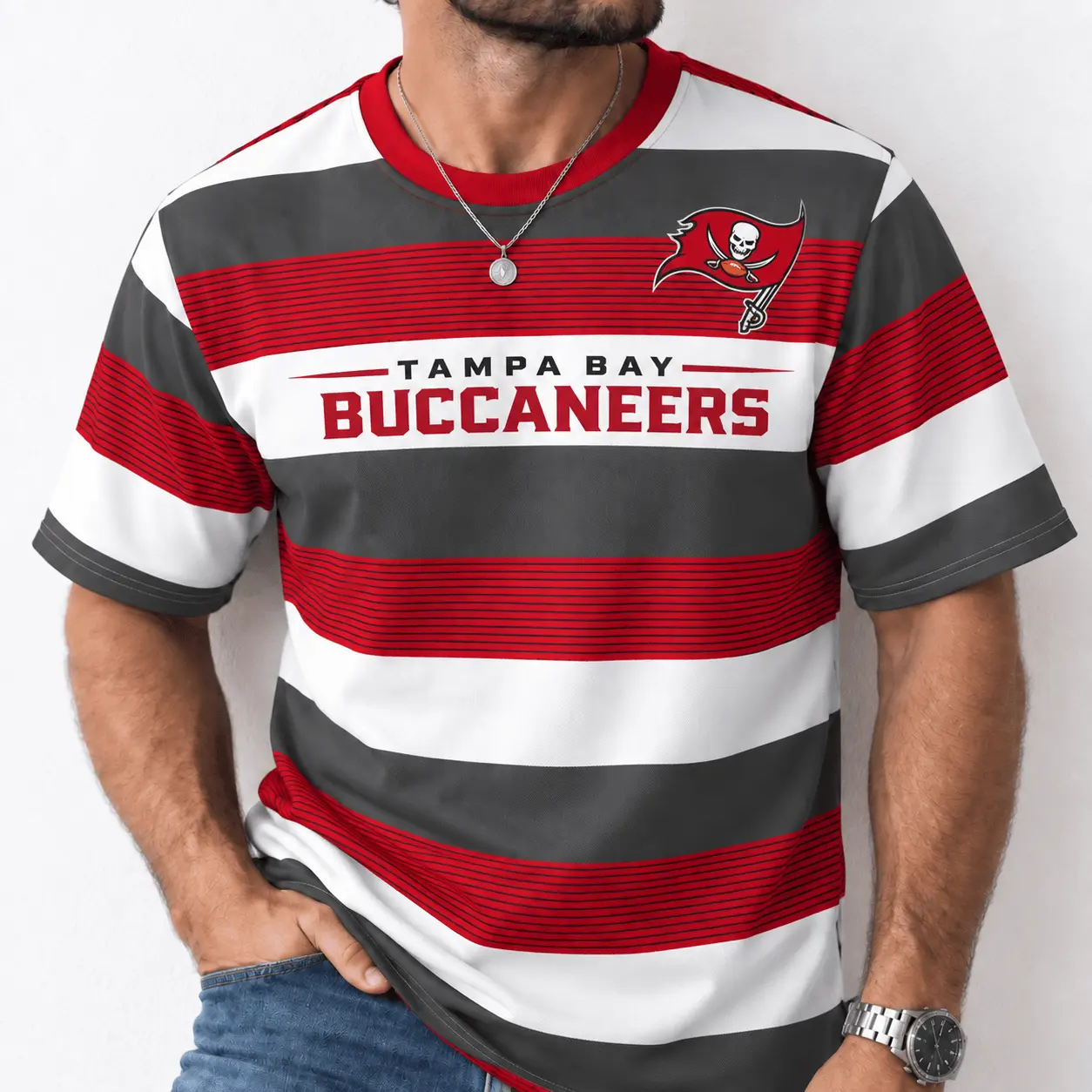 Tampa Bay Buccaneers | Premium NFL Horizontal Rugby Stripe T-shirt NTD - Image 2