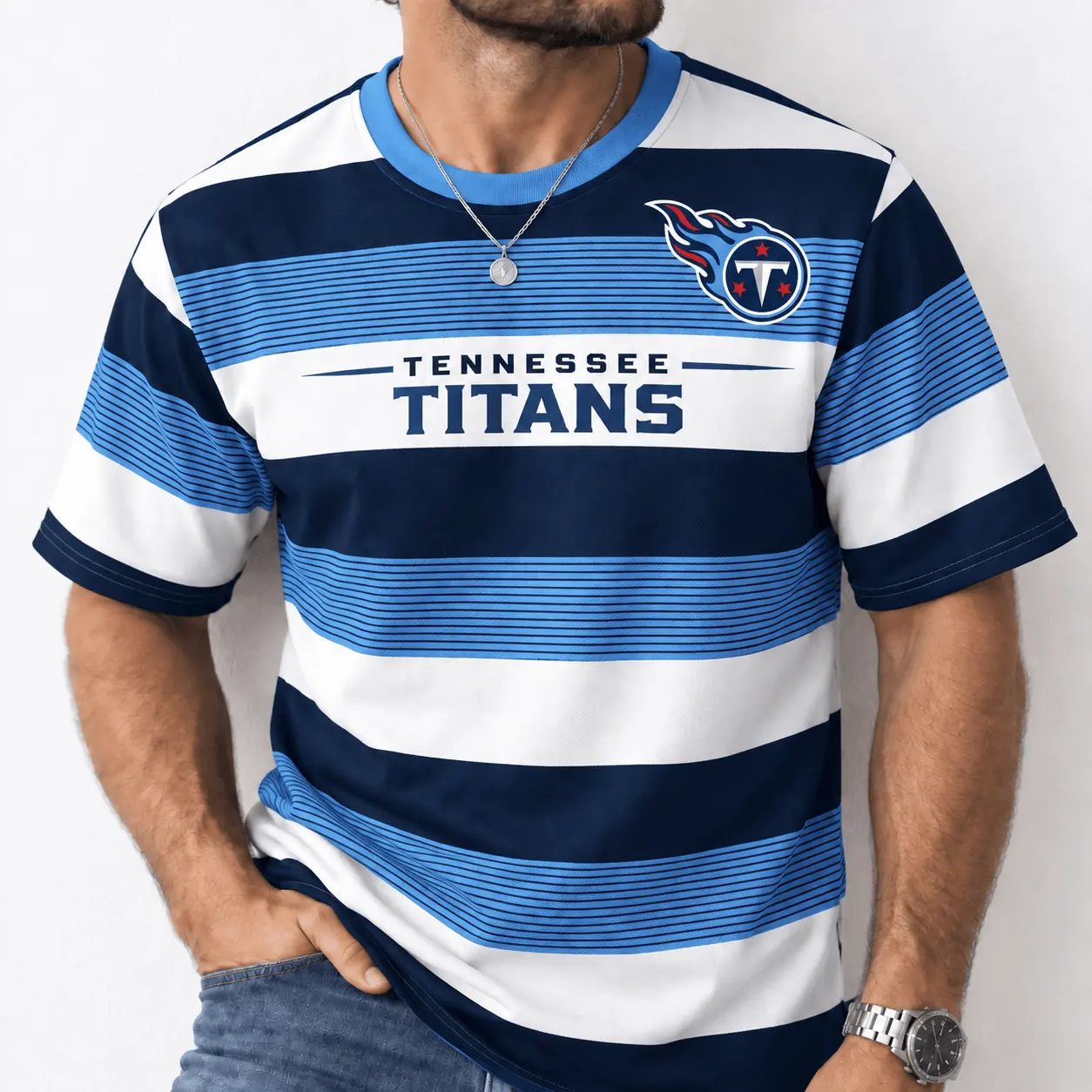Tennessee Titans | Premium NFL Horizontal Rugby Stripe T-shirt NTD - Image 2