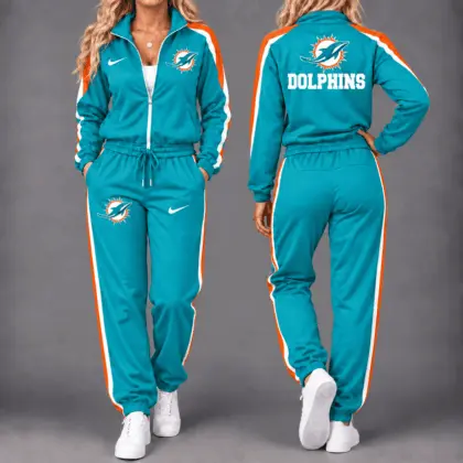 Miami Dolphins | Premium NFL Game Day Waterproof Windbreaker Zip-Up Tracksuit Set NY
