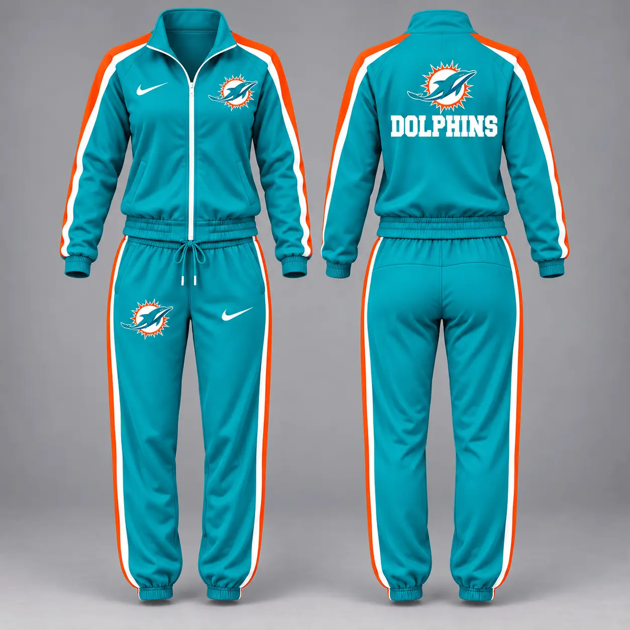 Miami Dolphins | Premium NFL Game Day Waterproof Windbreaker Zip-Up Tracksuit Set NY - Image 2