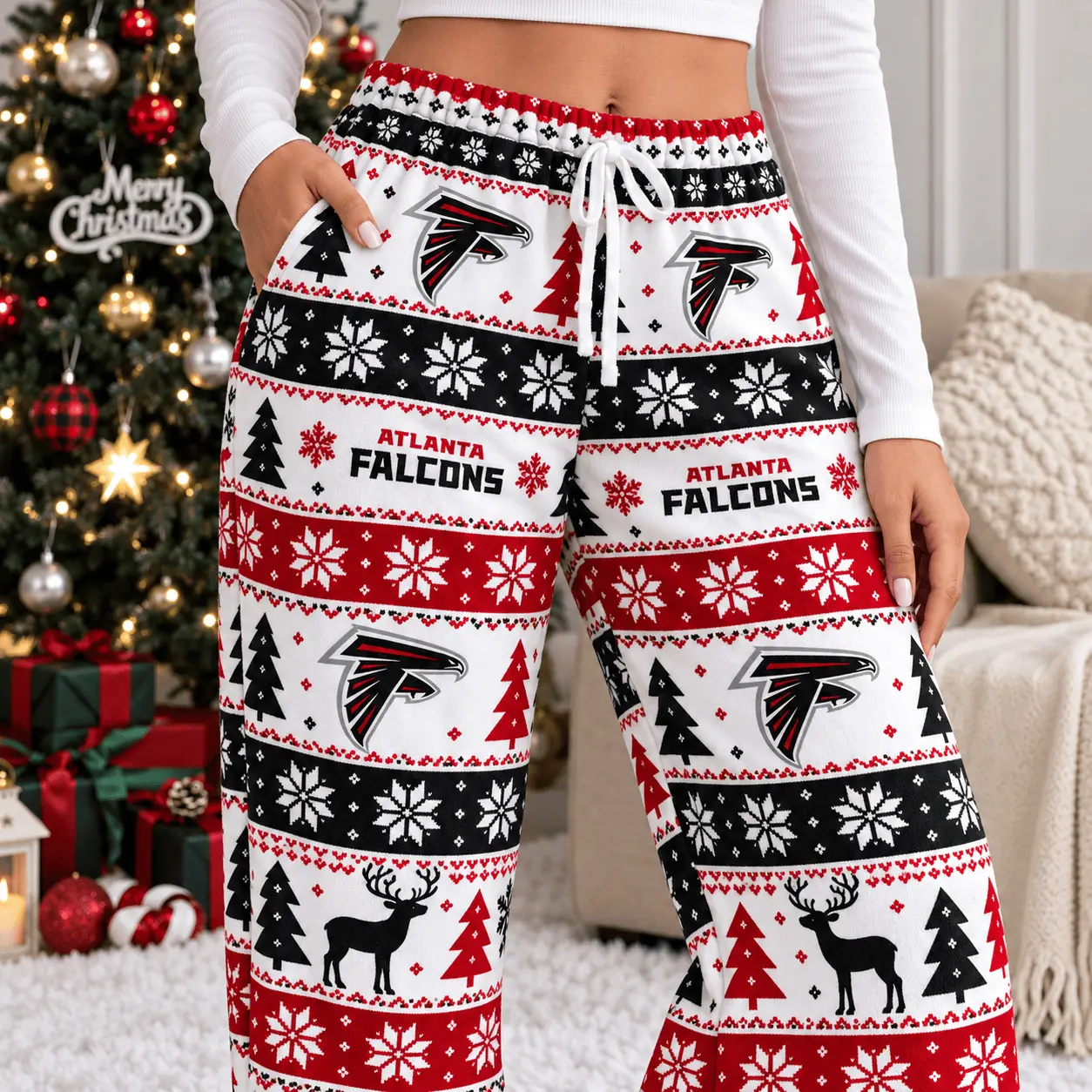 Atlanta Falcons | Premium NFL Christmas Casual Pants TD - Image 3