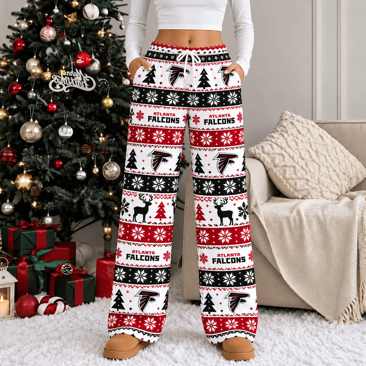 Atlanta Falcons | Premium NFL Christmas Casual Pants TD - Image 2
