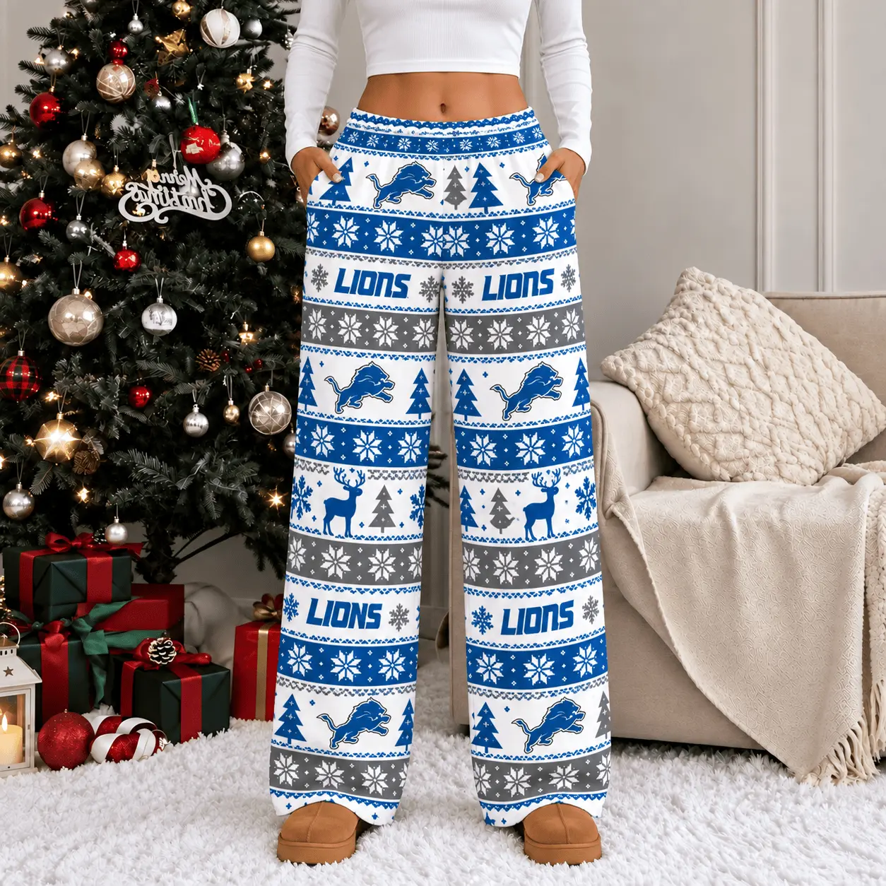 Detroit Lions | Premium NFL Christmas Casual Pants TD - Image 2