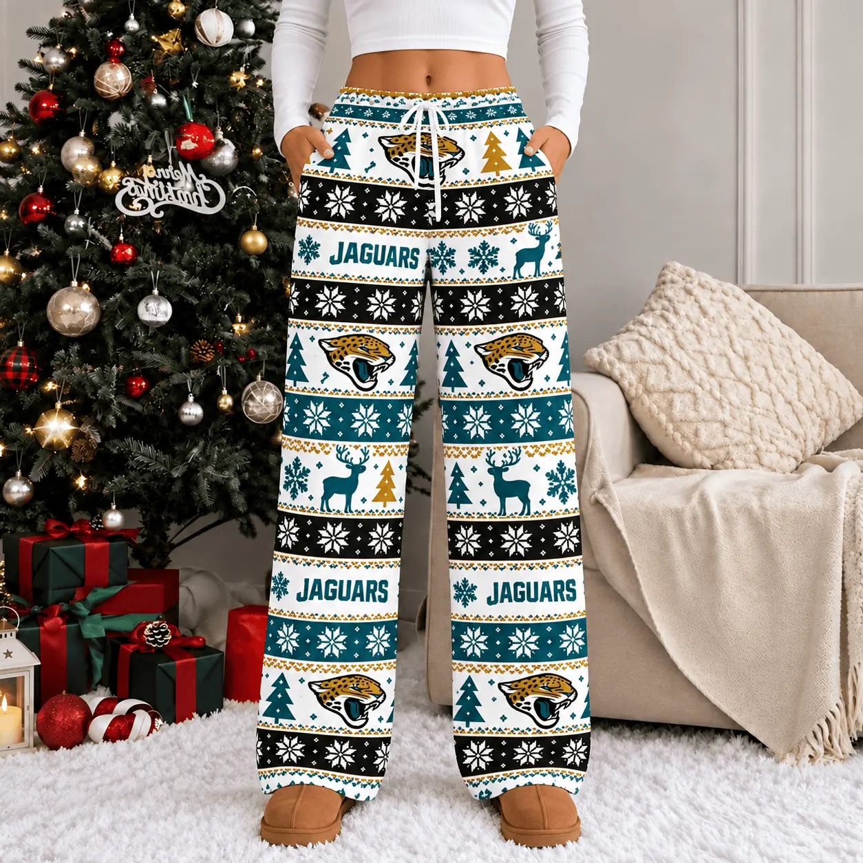 Jacksonville Jaguars | Premium NFL Christmas Casual Pants TD - Image 2
