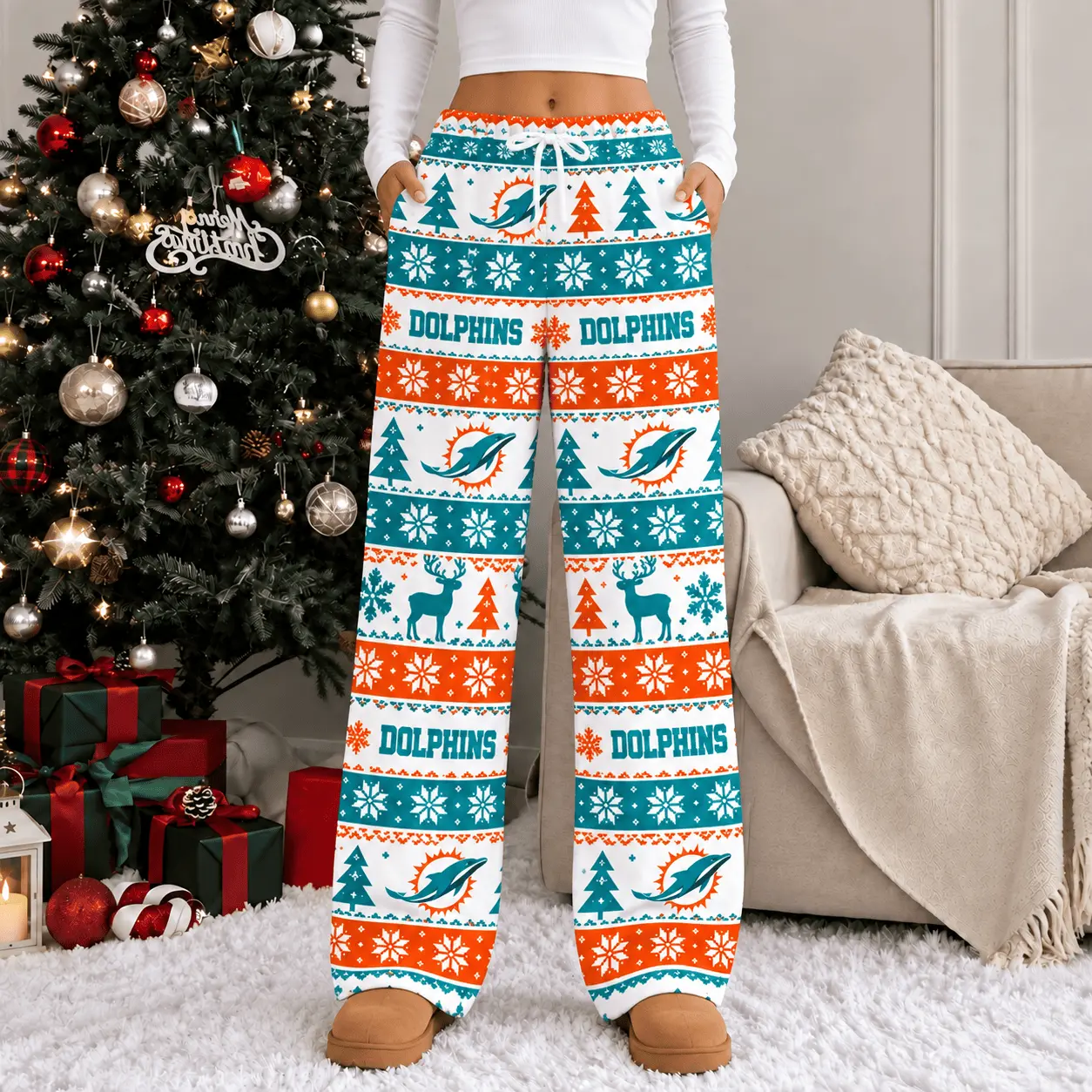 Miami Dolphins | Premium NFL Christmas Casual Pants TD - Image 2