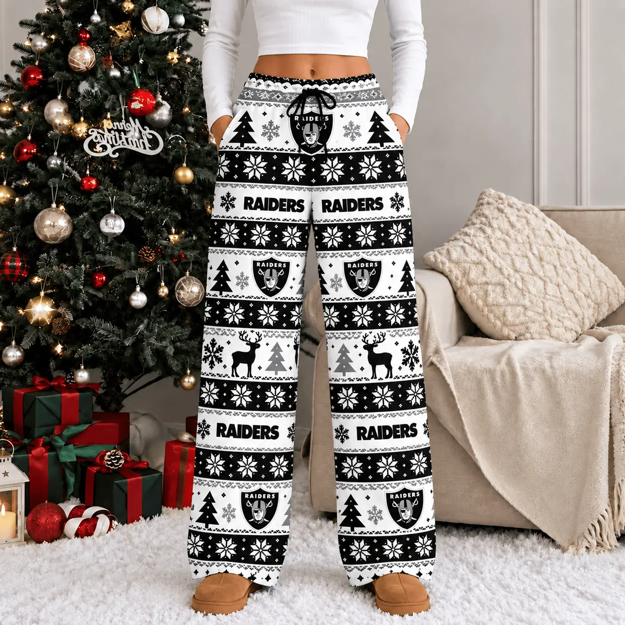 Las Vegas Raiders | Premium NFL Christmas Casual Pants TD - Image 2