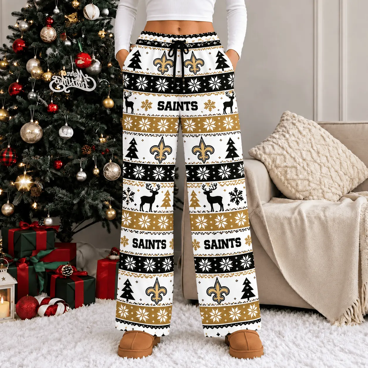 New Orleans Saints | Premium NFL Christmas Casual Pants TD - Image 2