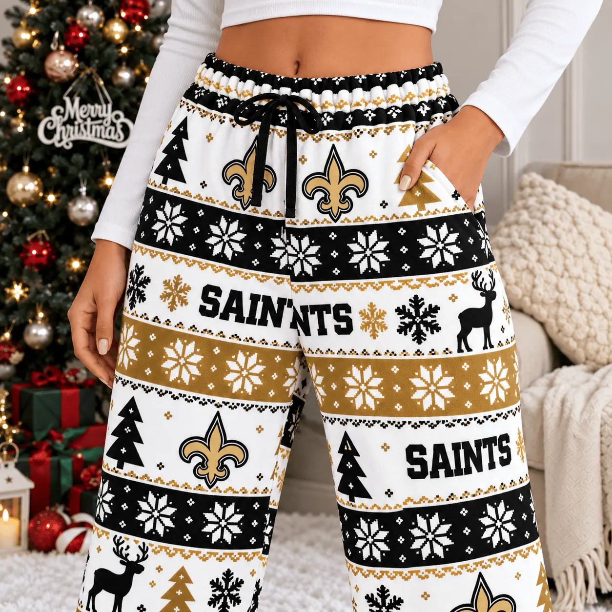 New Orleans Saints | Premium NFL Christmas Casual Pants TD - Image 3