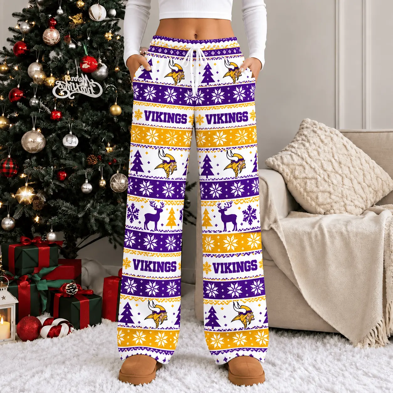 Minnesota Vikings | Premium NFL Christmas Casual Pants TD - Image 2