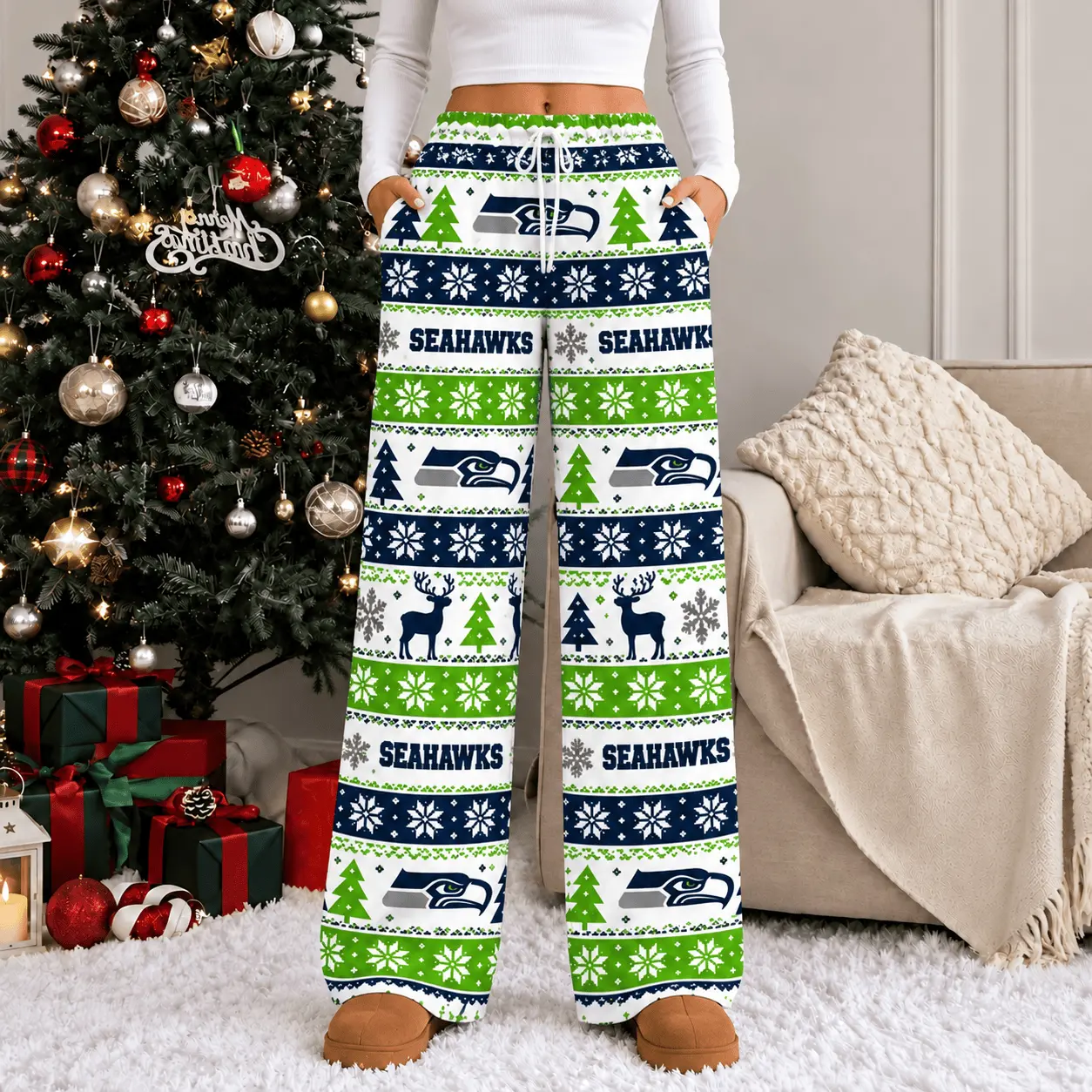 Seattle Seahawks | Premium NFL Christmas Casual Pants TD - Image 2