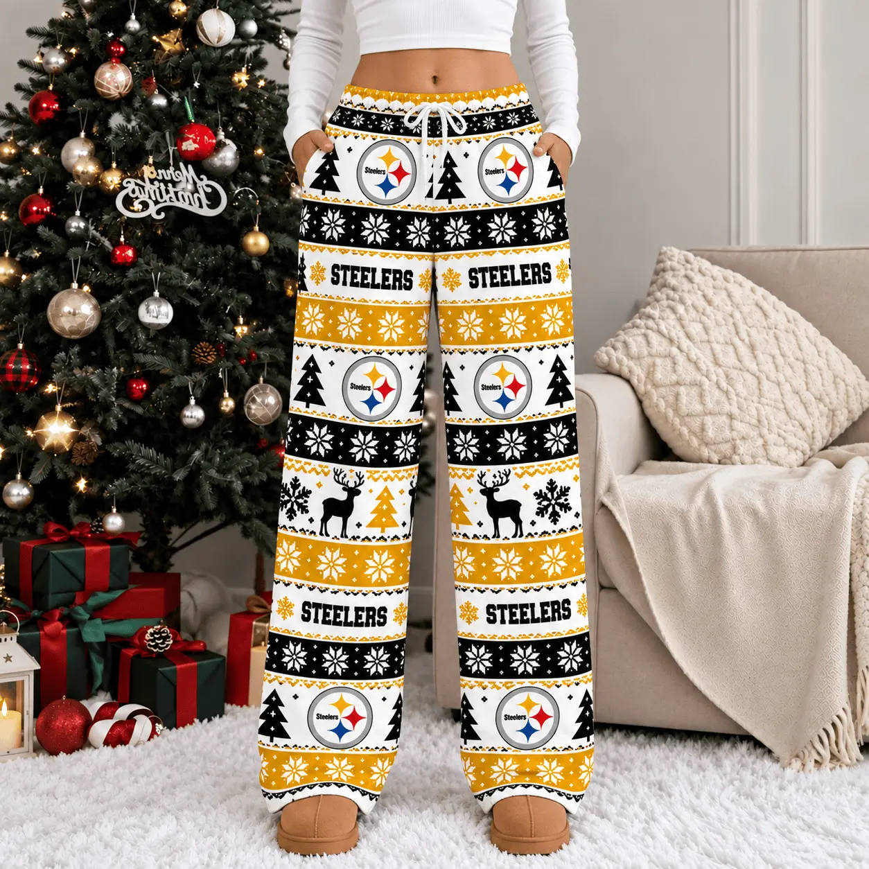 Pittsburgh Steelers | Premium NFL Christmas Casual Pants TD - Image 2
