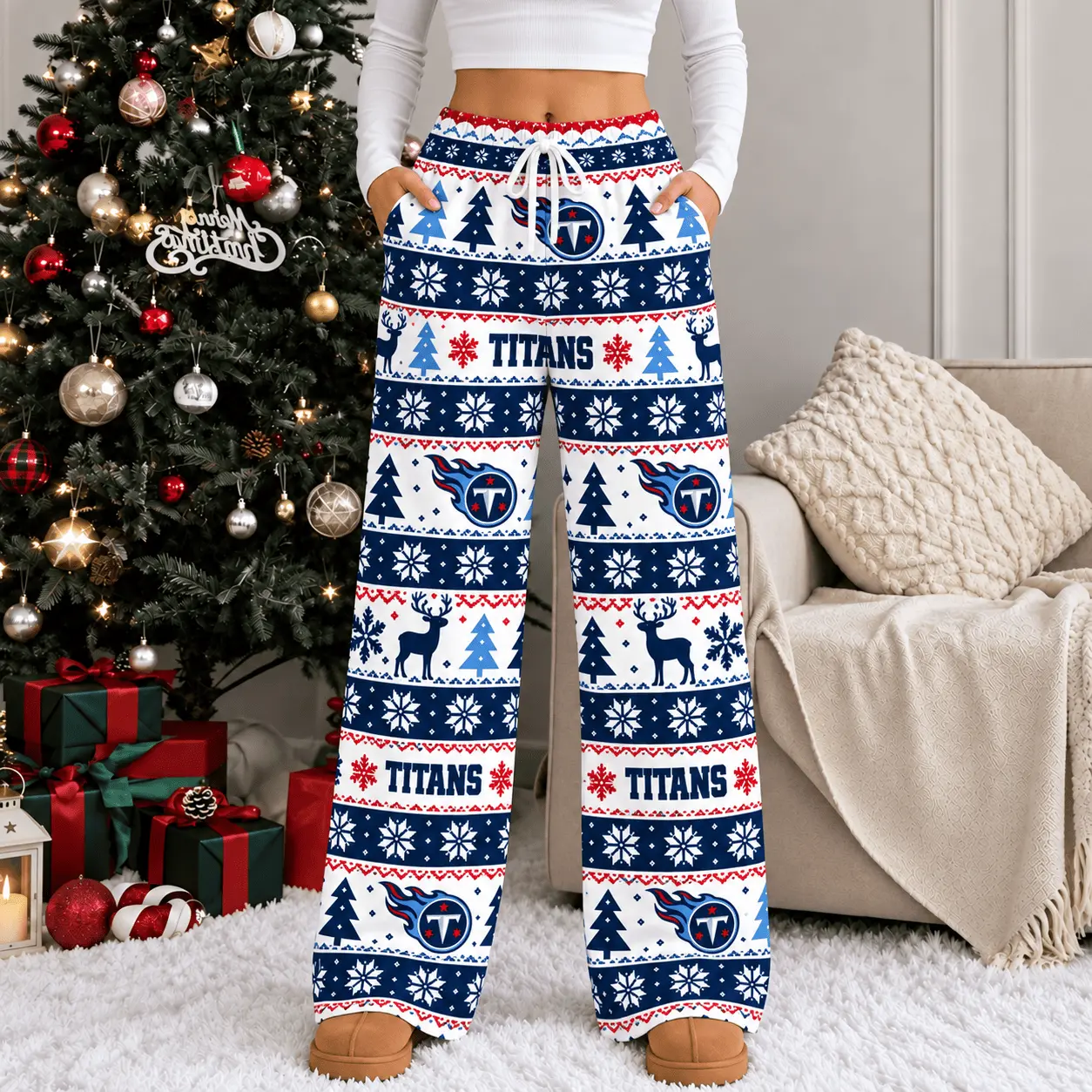 Tennessee Titans | Premium NFL Christmas Casual Pants TD - Image 2
