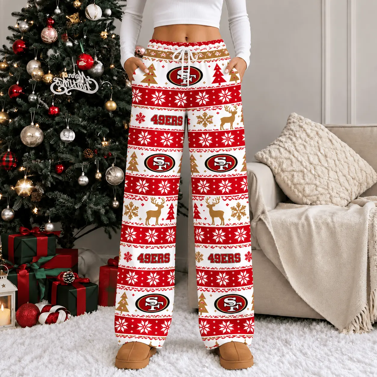 San Francisco 49ers | Premium NFL Christmas Casual Pants TD - Image 2