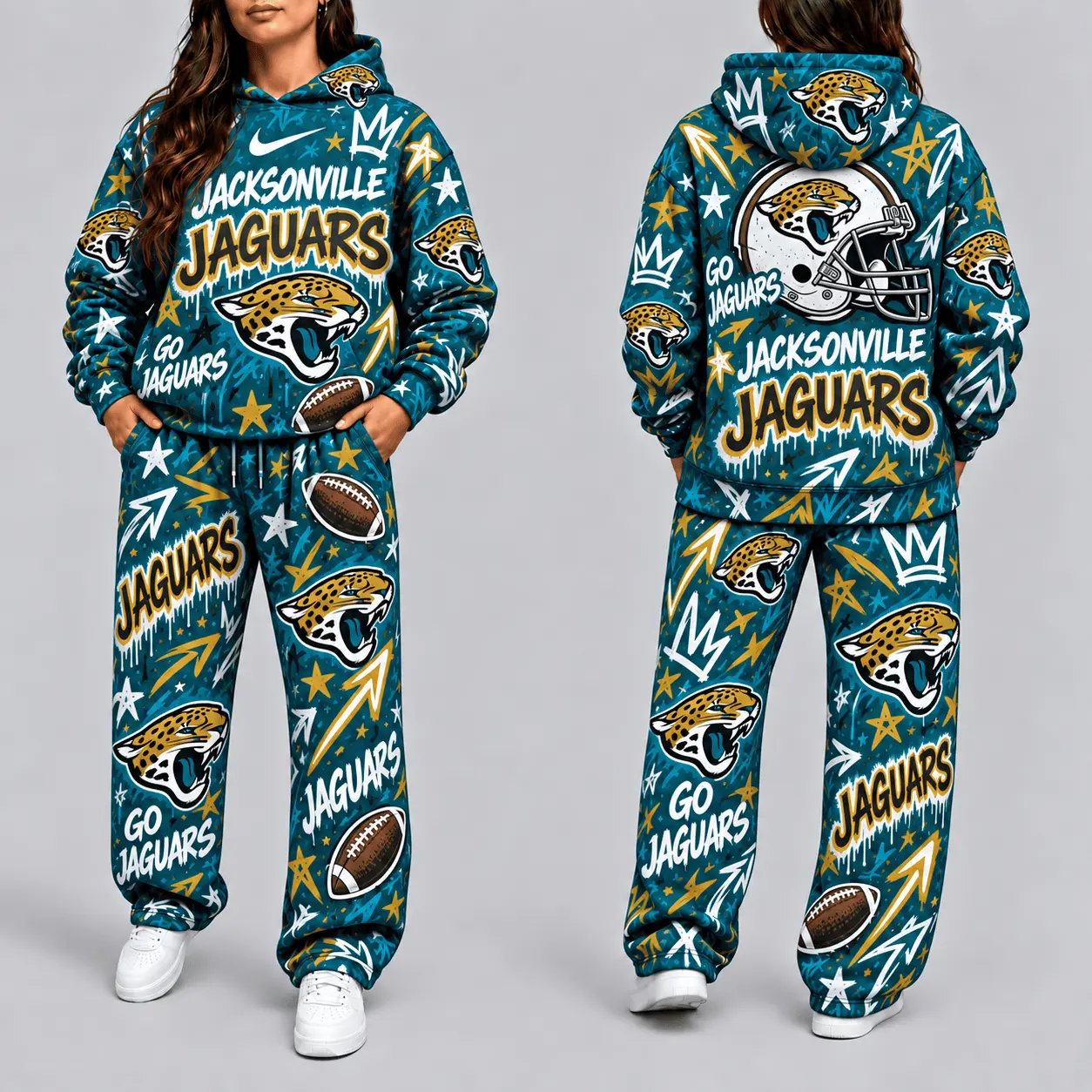 Jacksonville Jaguars | Premium NFL Graffiti Hoodie & Pants Set TD