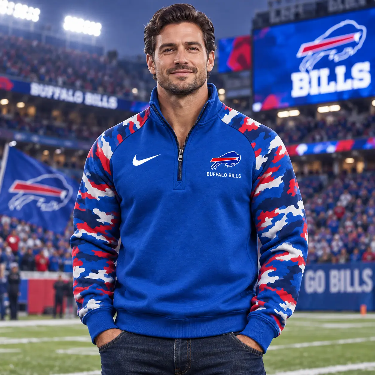 Buffalo Bills | Premium NFL Camo Sleeve Quarter-Zip Sweatshirt TD - Image 2