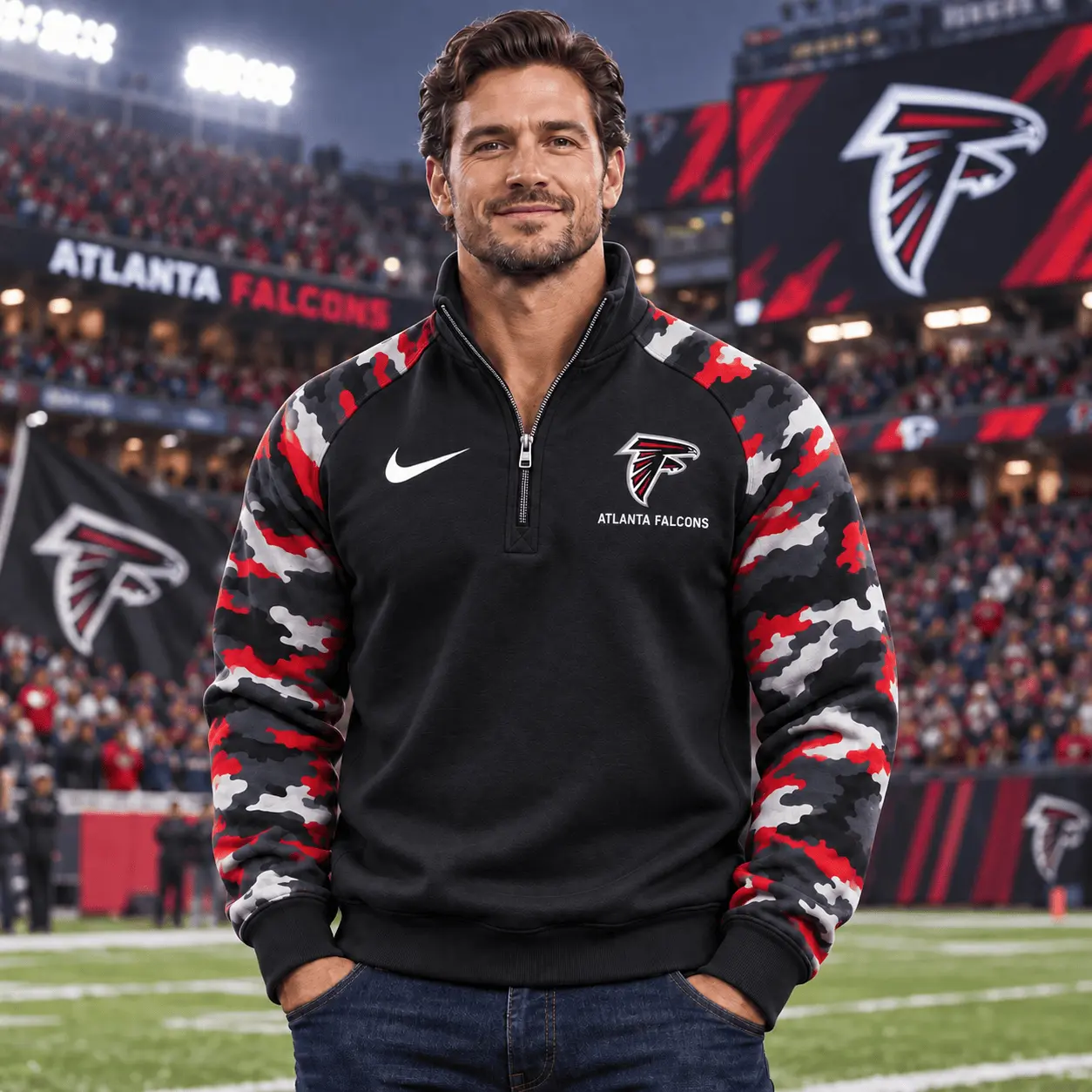 Atlanta Falcons | Premium NFL Camo Sleeve Quarter-Zip Sweatshirt TD - Image 2