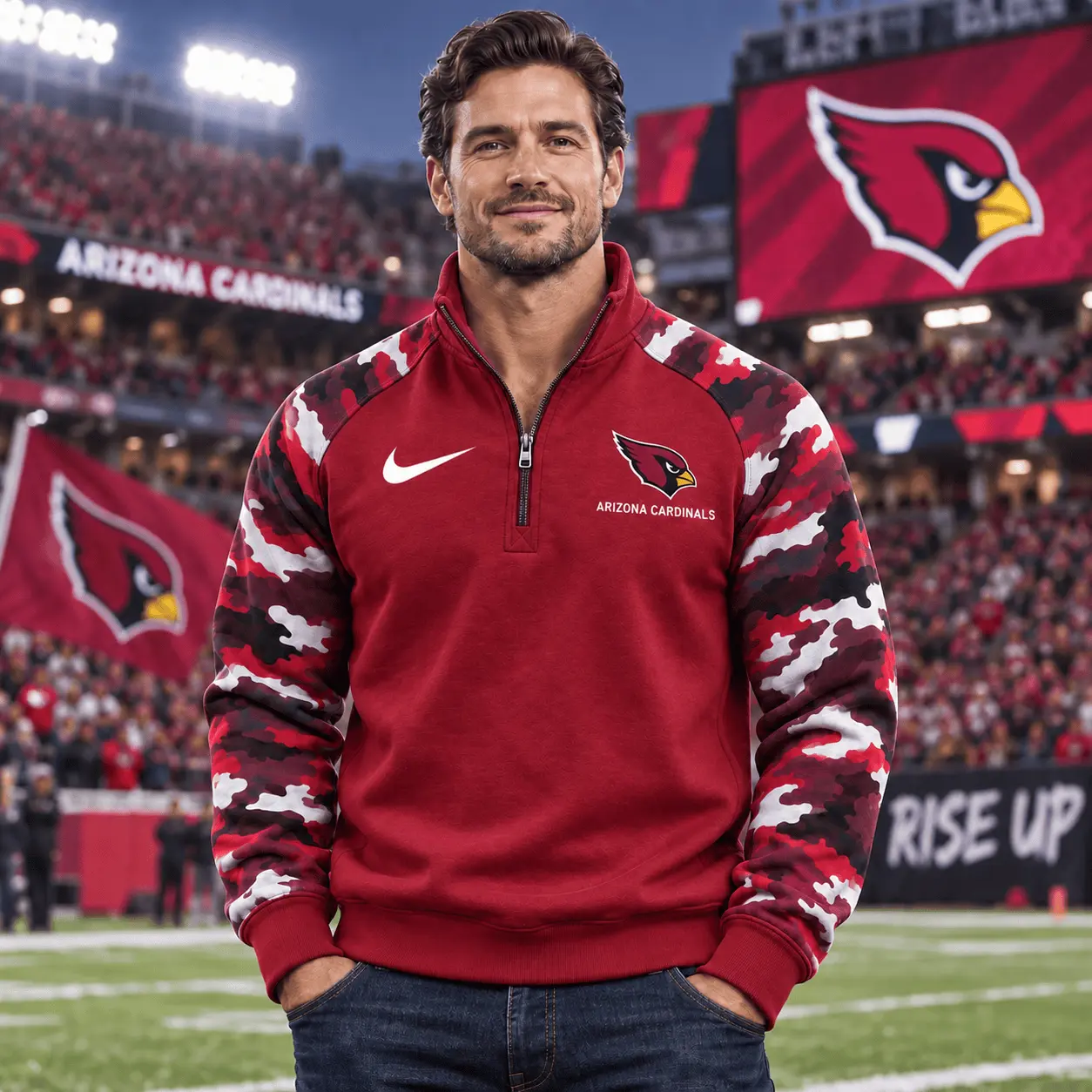 Arizona Cardinals | Premium NFL Camo Sleeve Quarter-Zip Sweatshirt TD - Image 2