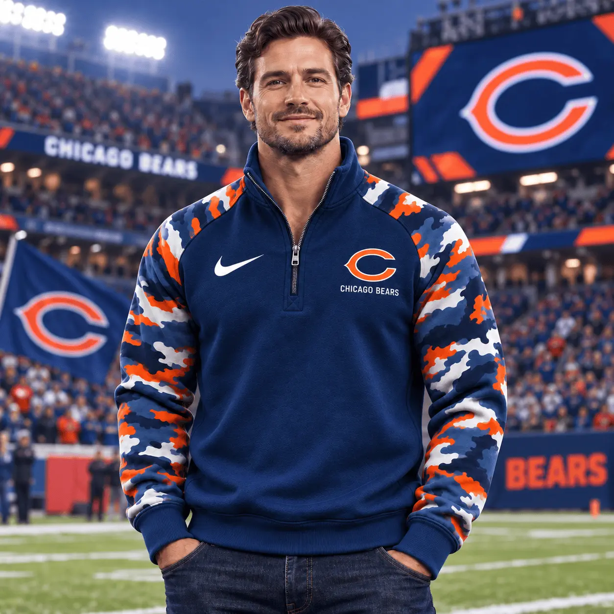 Chicago Bears | Premium NFL Camo Sleeve Quarter-Zip Sweatshirt TD - Image 2