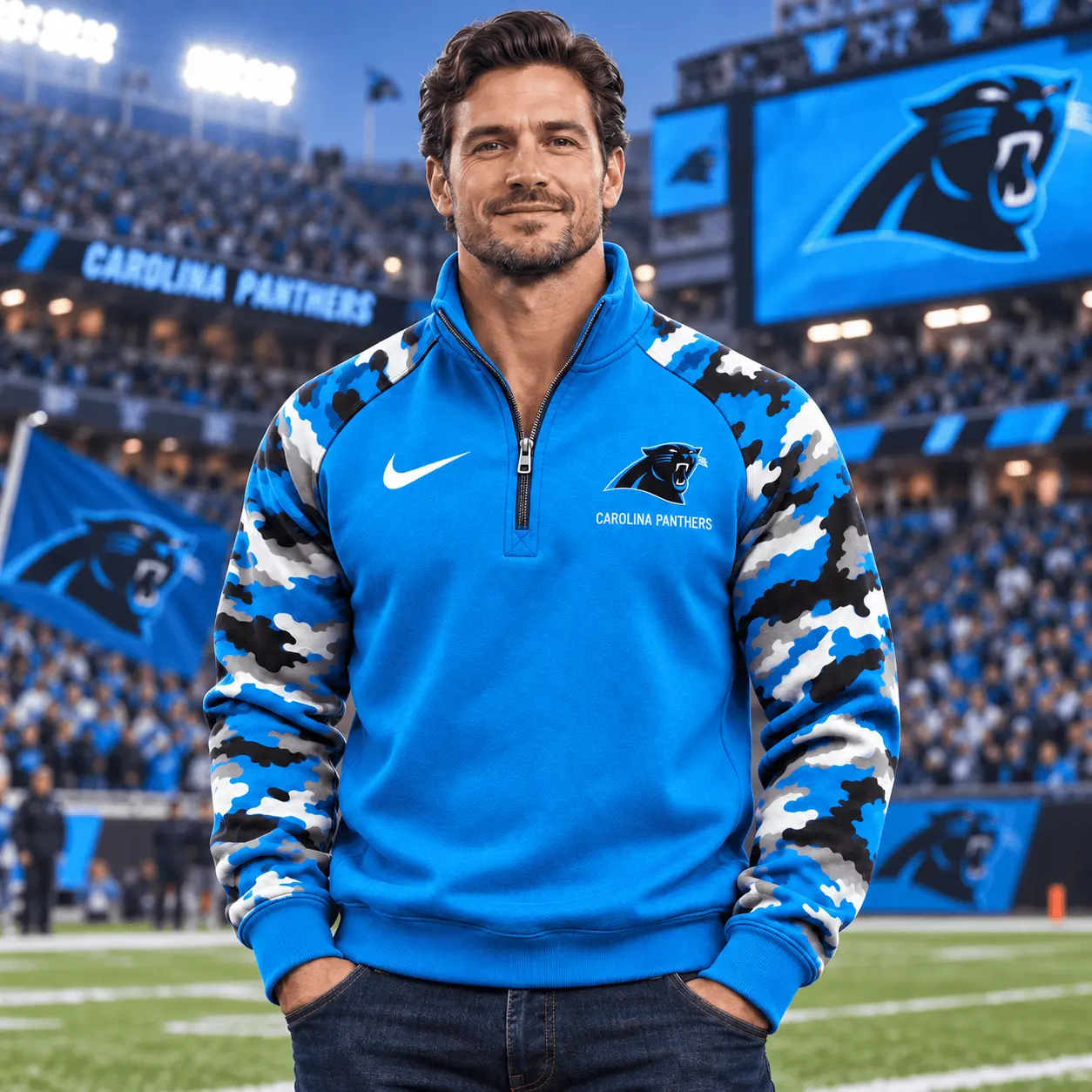 Carolina Panthers | Premium NFL Camo Sleeve Quarter-Zip Sweatshirt TD - Image 2