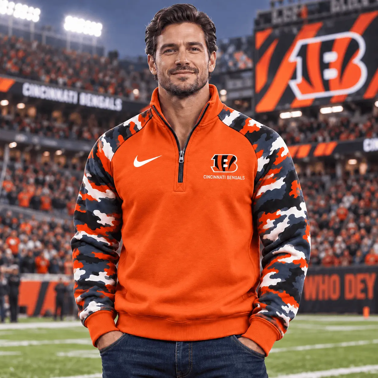 Cincinnati Bengals | Premium NFL Camo Sleeve Quarter-Zip Sweatshirt TD - Image 2