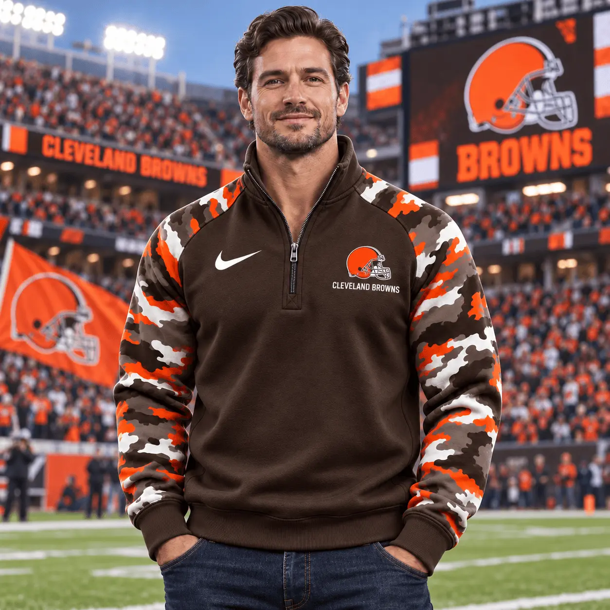 Cleveland Browns | Premium NFL Camo Sleeve Quarter-Zip Sweatshirt TD - Image 2