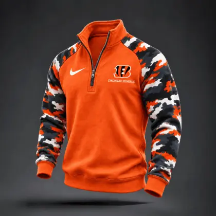 Cincinnati Bengals | Premium NFL Camo Sleeve Quarter-Zip Sweatshirt TD