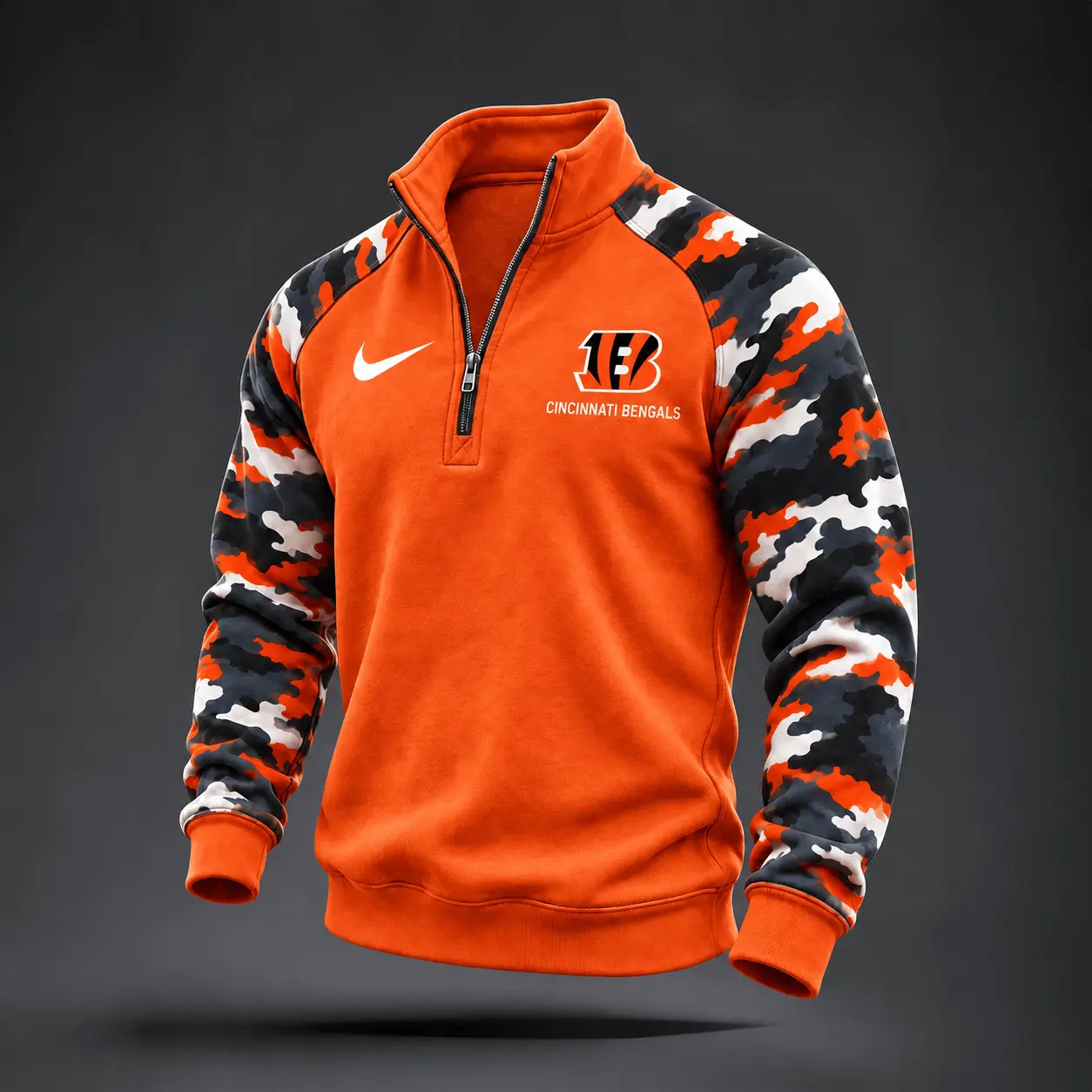 Cincinnati Bengals | Premium NFL Camo Sleeve Quarter-Zip Sweatshirt TD